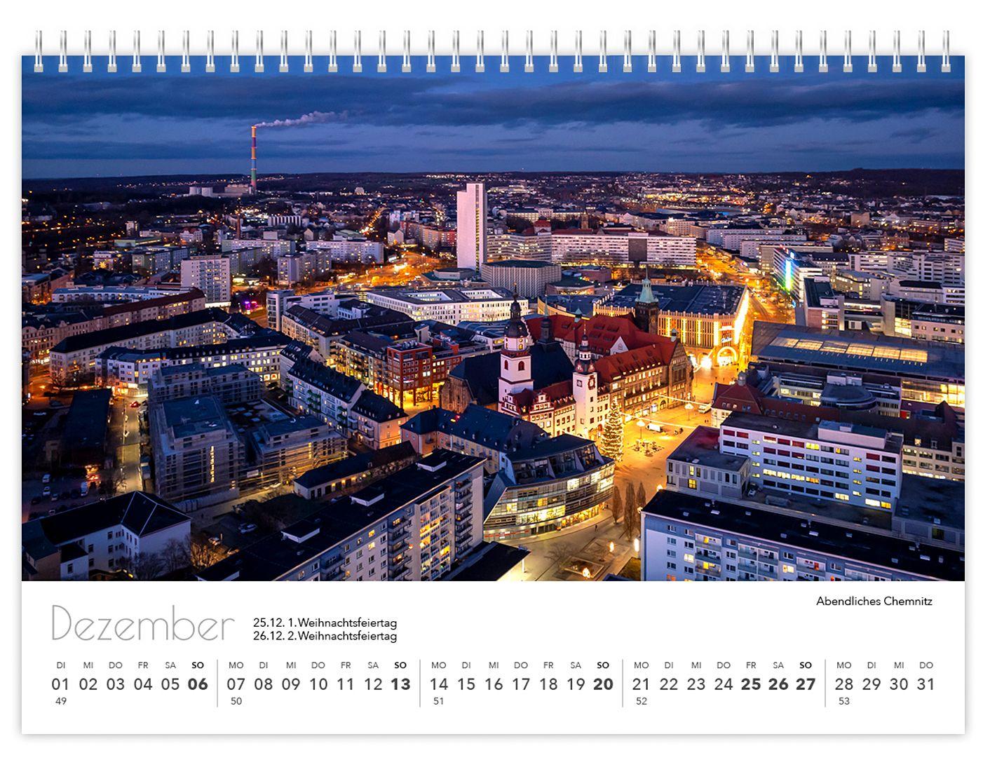 Beispielinhalt (Bild) Kalender Sachsen von oben kompakt 2026