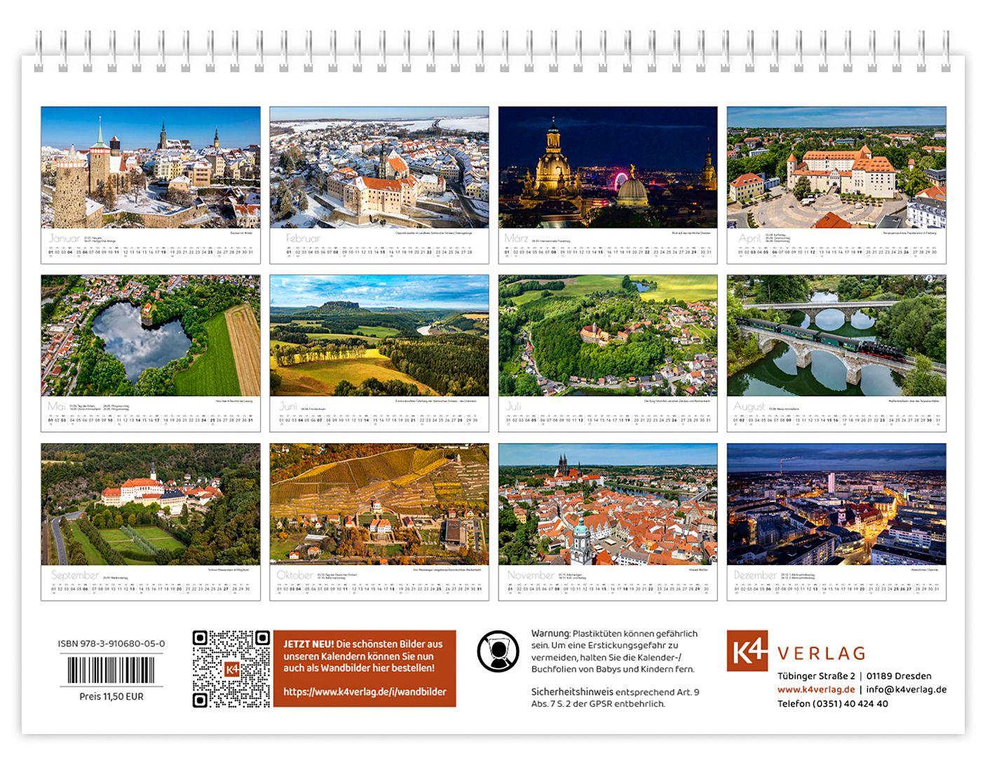 Beispielinhalt (Bild) Kalender Sachsen von oben kompakt 2026