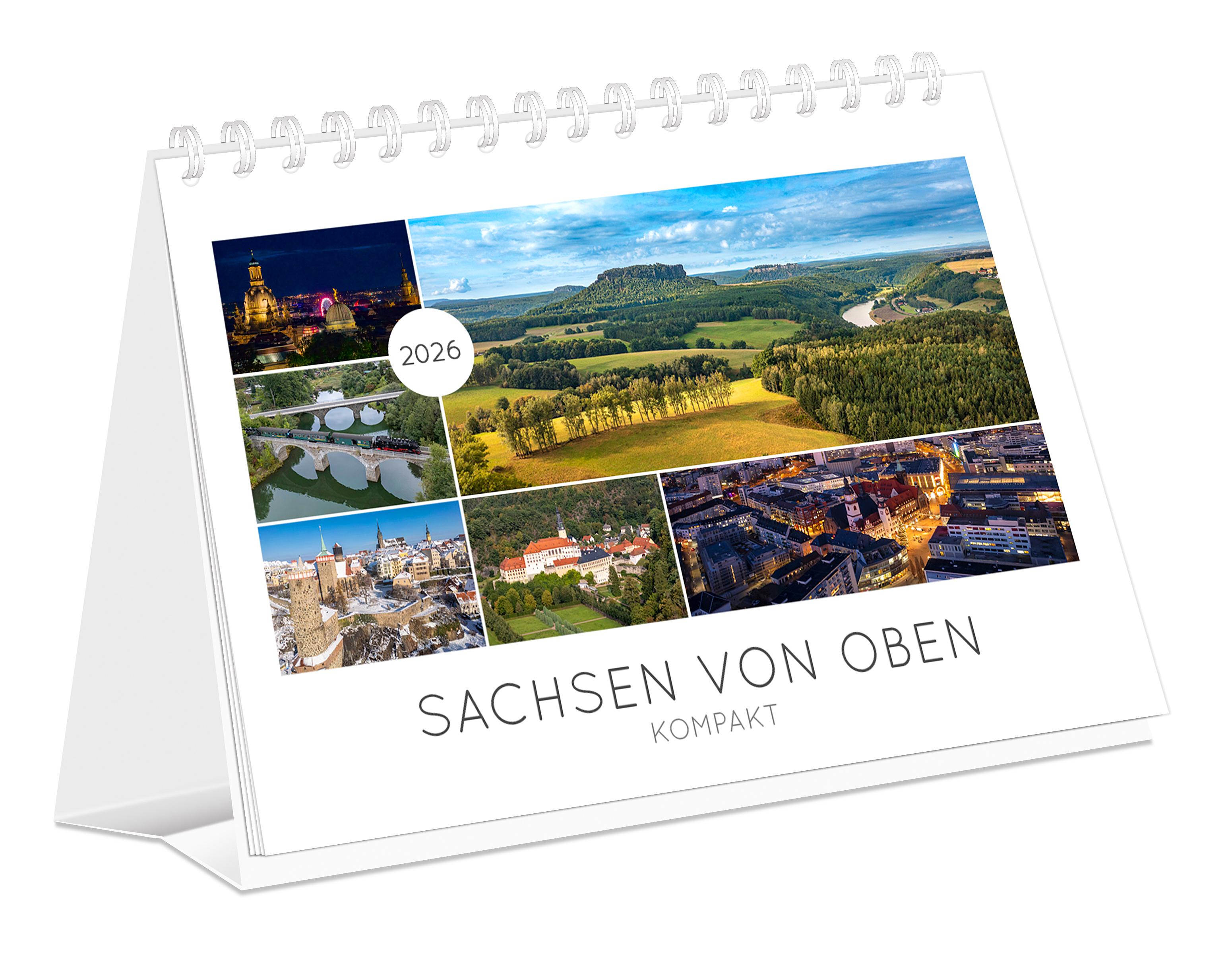 Vorderes Coverbild Kalender Sachsen von oben kompakt 2026