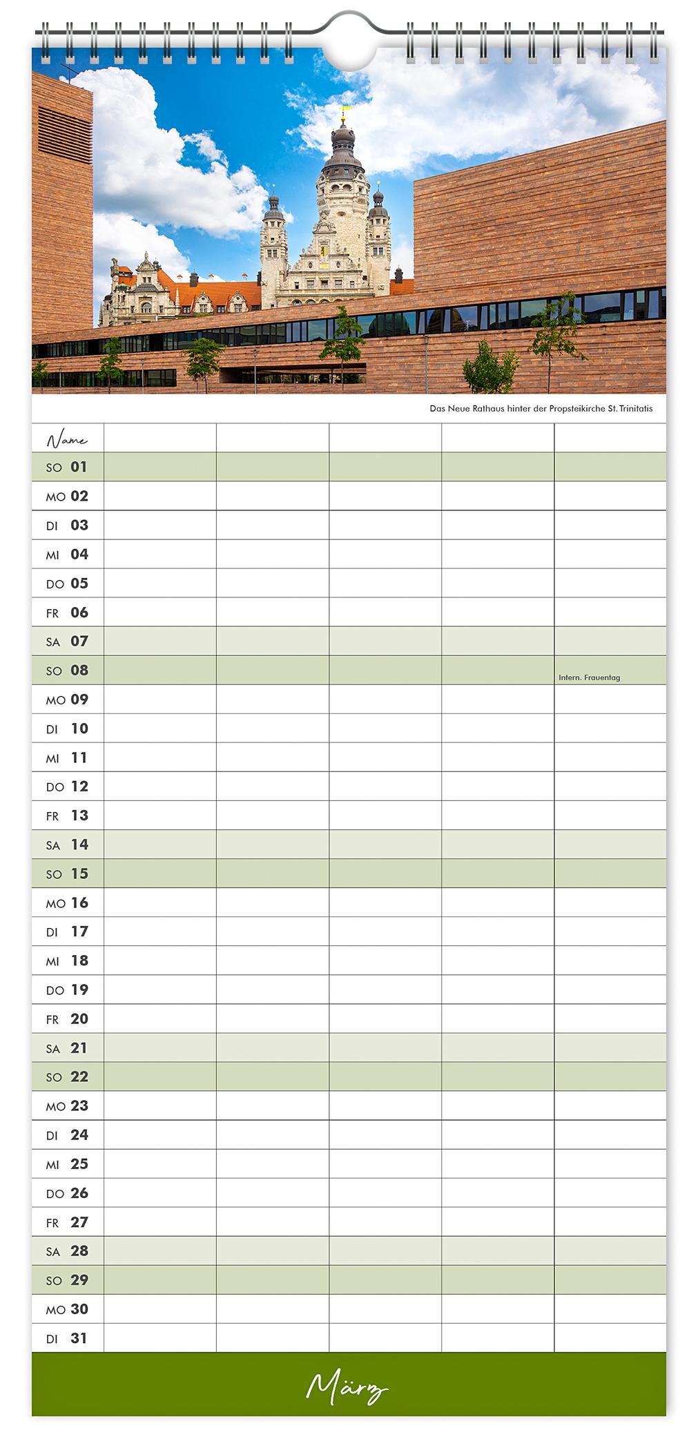 Beispielinhalt (Bild) Kalender Familienplaner Leipzig 2026
