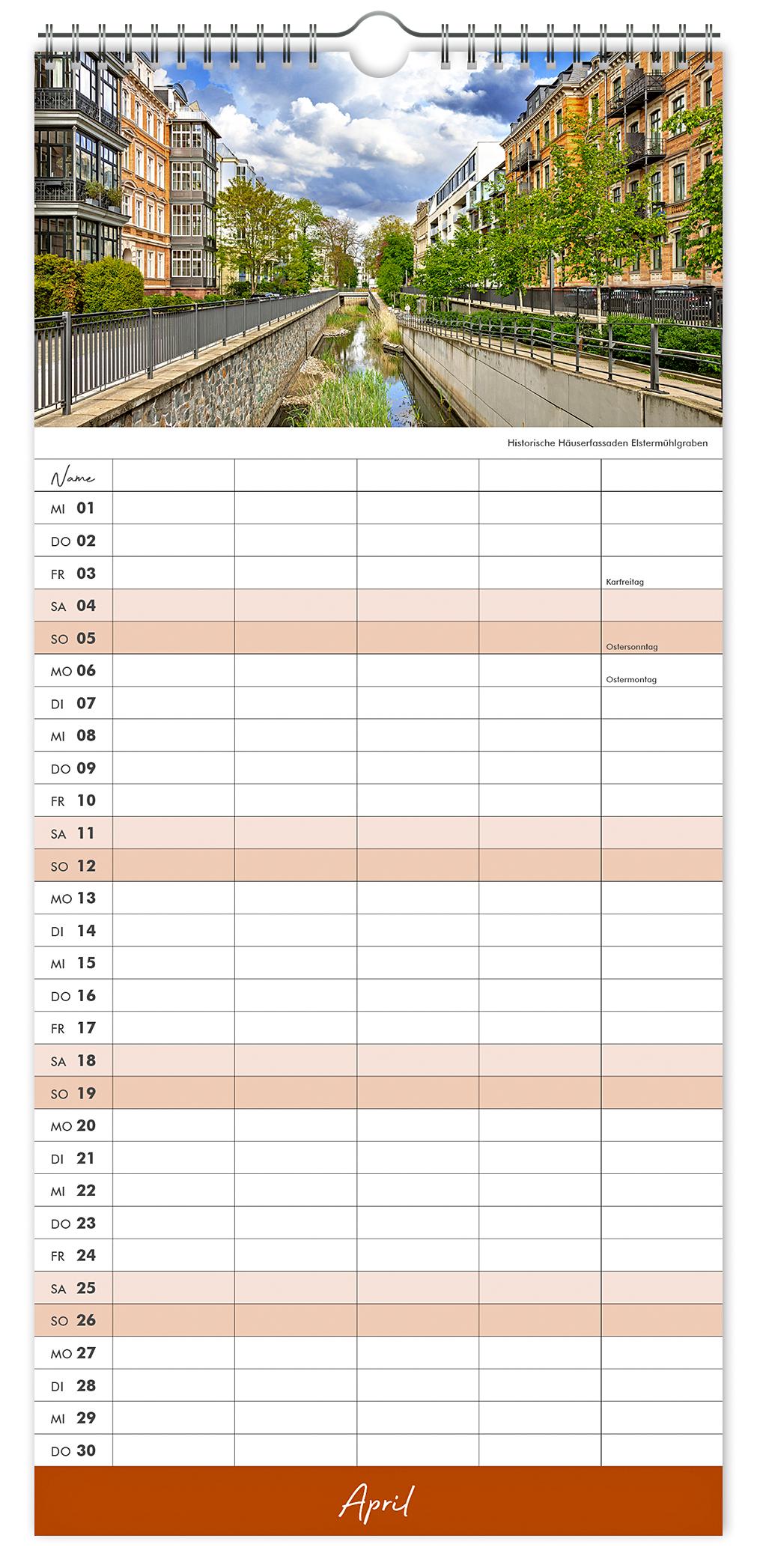 Beispielinhalt (Bild) Kalender Familienplaner Leipzig 2026