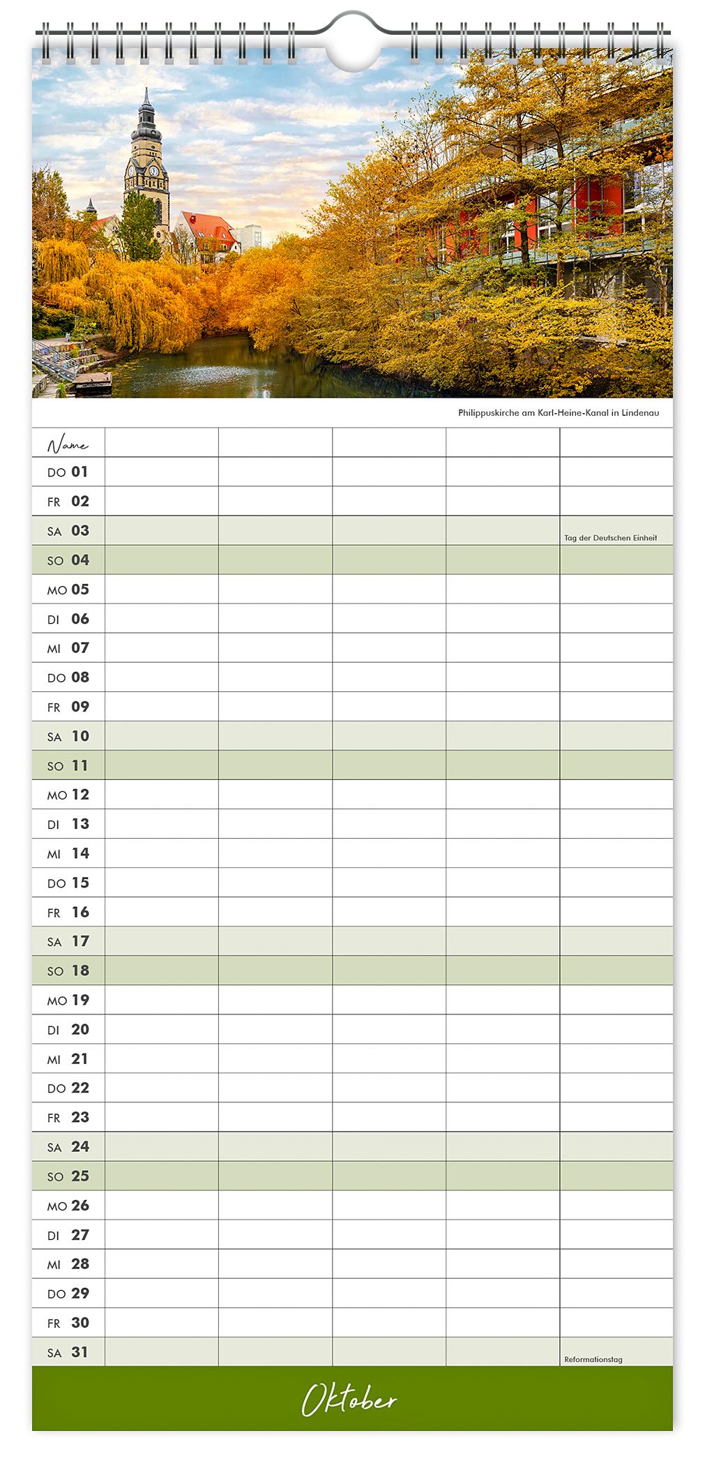 Beispielinhalt (Bild) Kalender Familienplaner Leipzig 2026