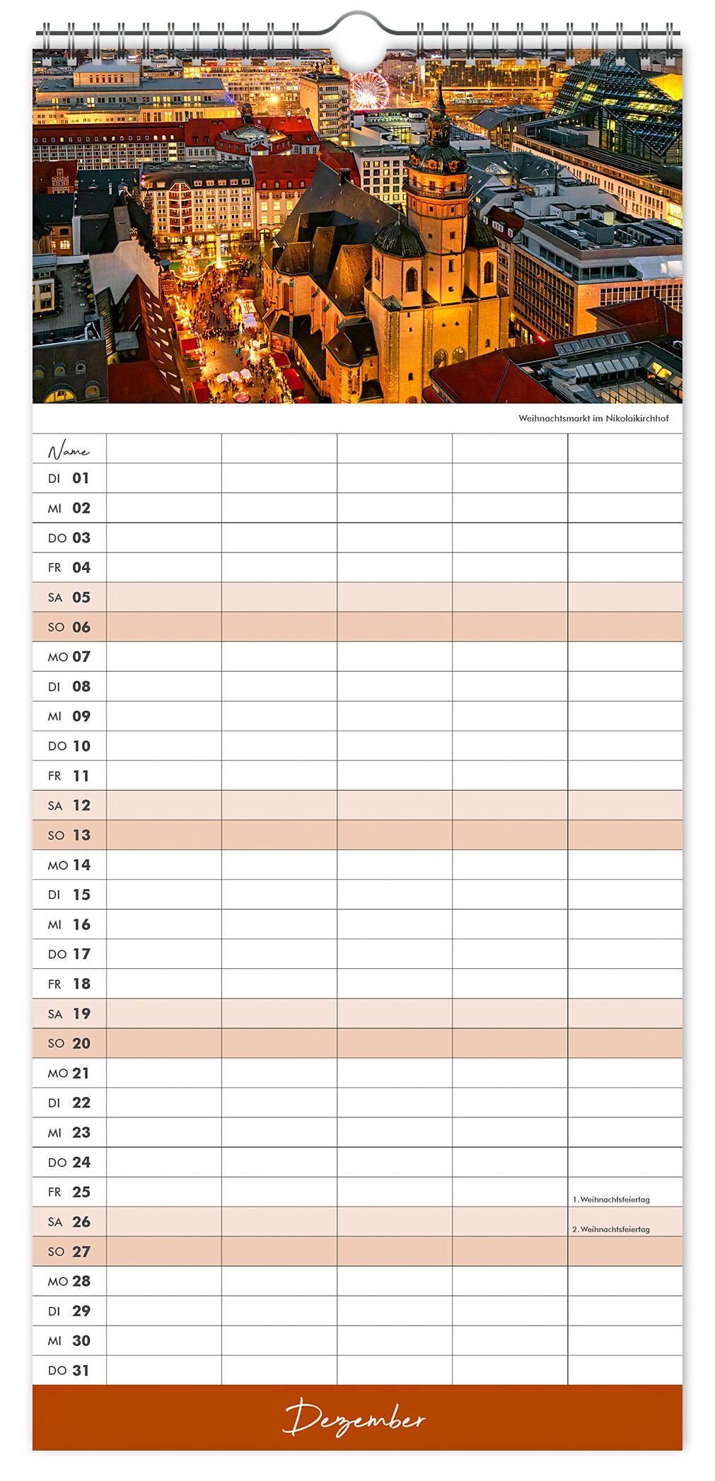 Beispielinhalt (Bild) Kalender Familienplaner Leipzig 2026