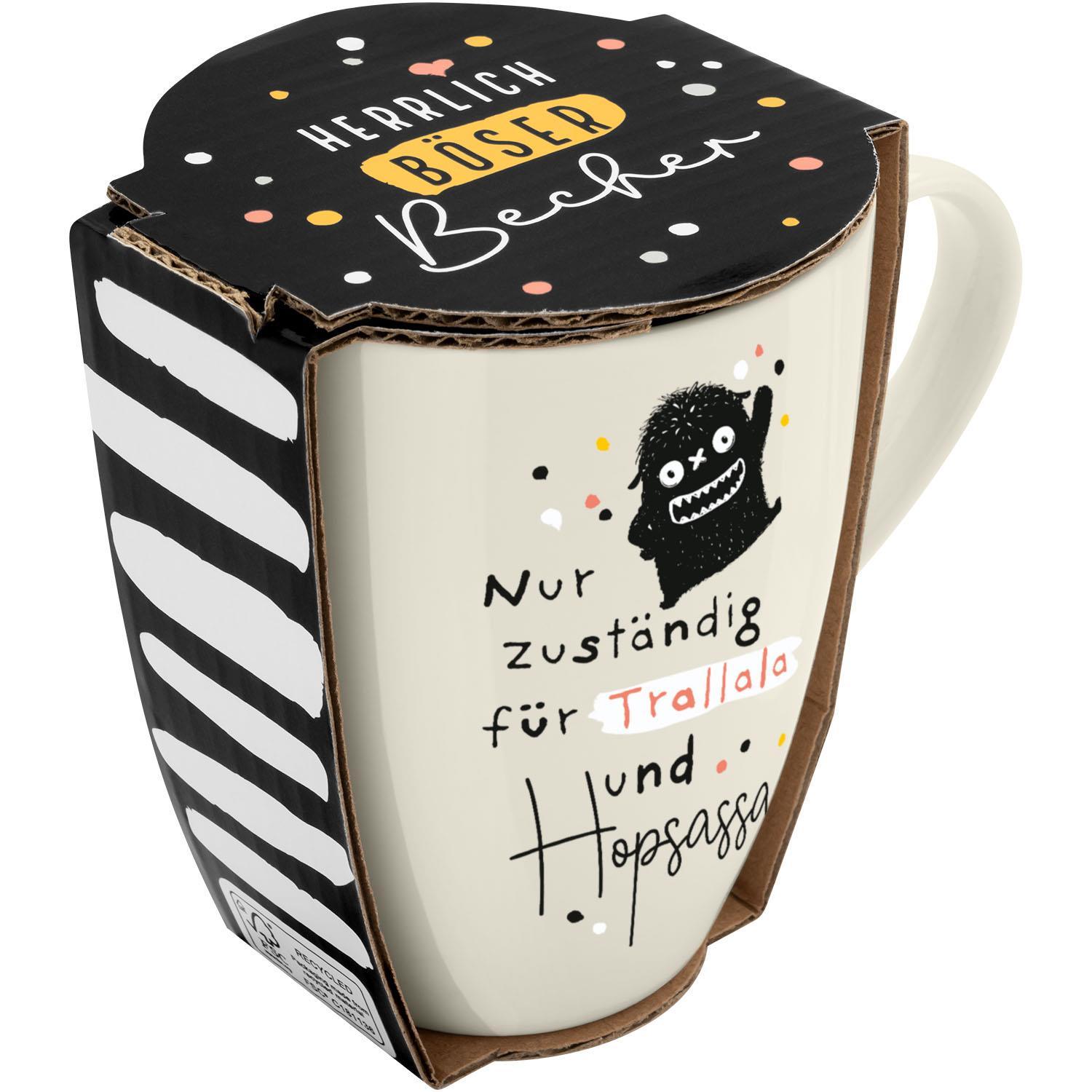 Vorderes Coverbild Tasse mit Motivdruck "Nur zuständig für Trallala und Hopsassa", mit Banderole
