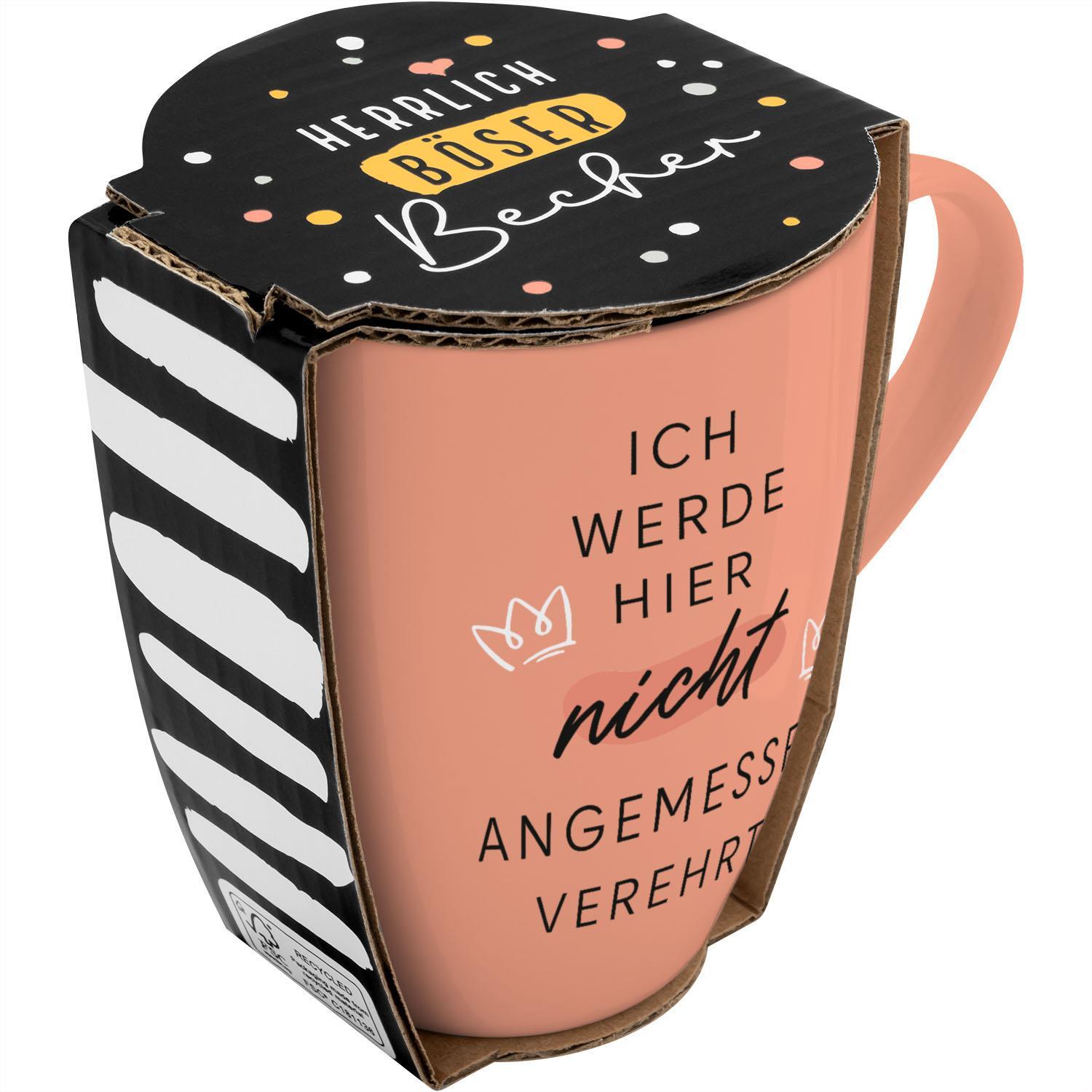Vorderes Coverbild Tasse mit Motivdruck "Ich werde hier nicht angemessen verehrt!", mit Banderole