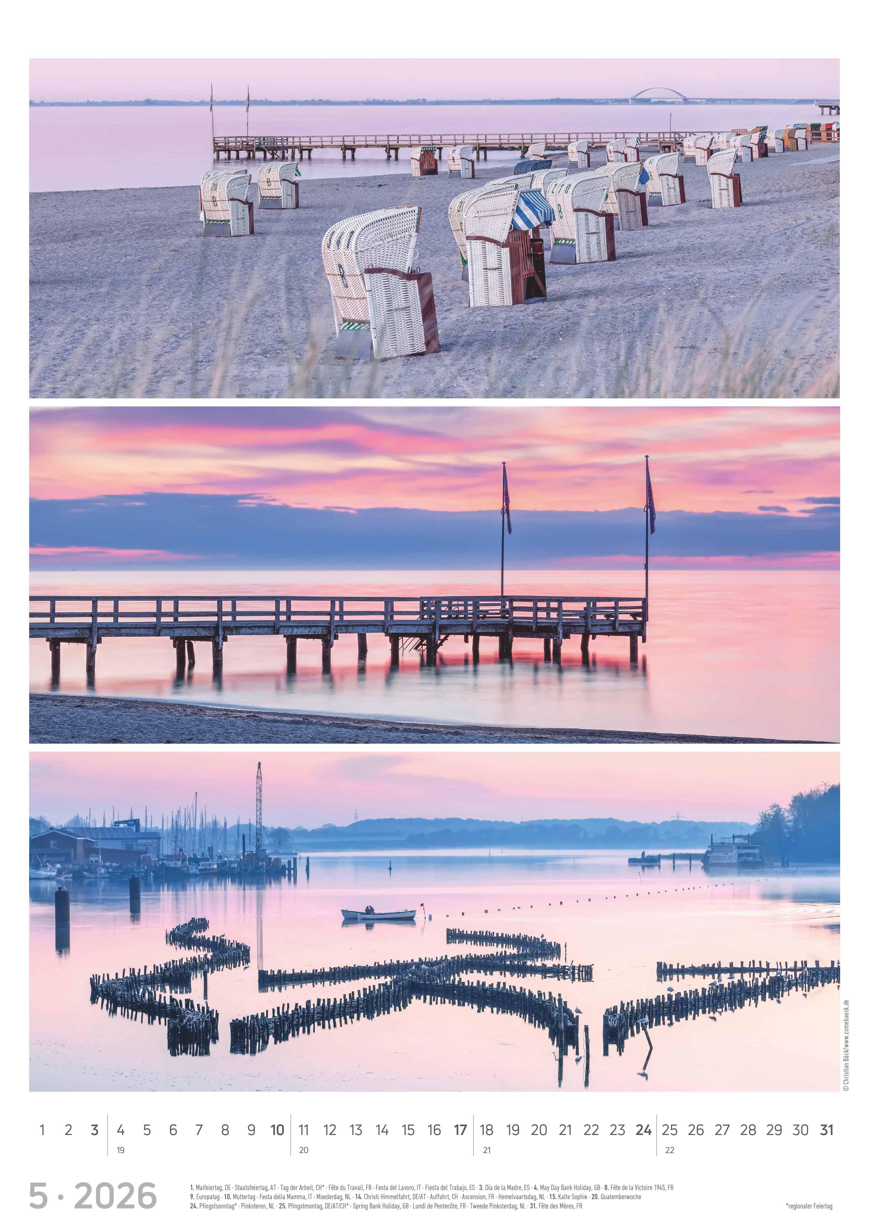 Beispielinhalt (Bild) Strandgeflüster - Momente am Meer 2026 - Bildkalender A3 (29,7x42 cm) - mit Feiertagen - Triplets - drei Bilder pro Monat - Naturkalender - Wandplaner - Wandkalender