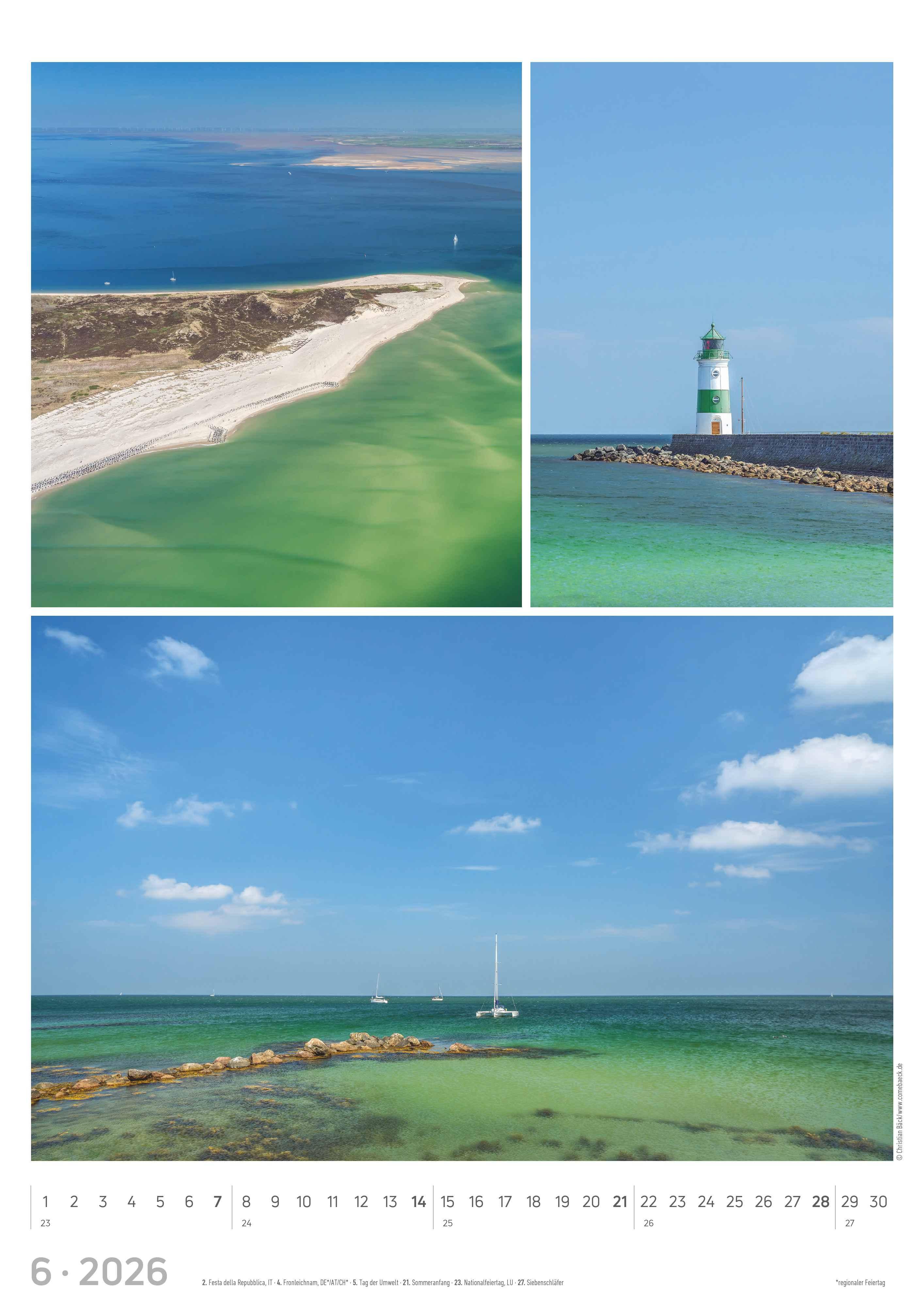 Beispielinhalt (Bild) Strandgeflüster - Momente am Meer 2026 - Bildkalender A3 (29,7x42 cm) - mit Feiertagen - Triplets - drei Bilder pro Monat - Naturkalender - Wandplaner - Wandkalender