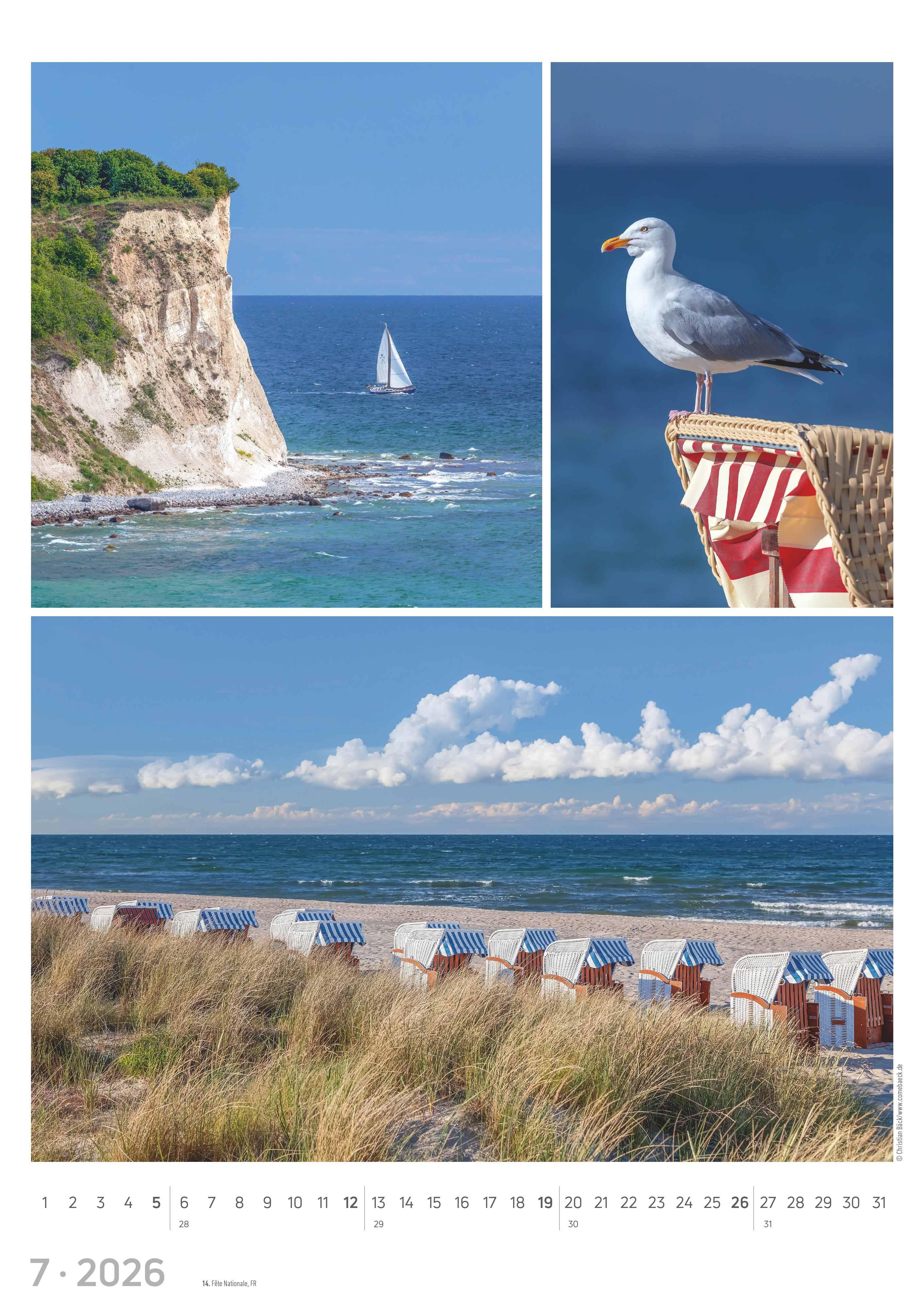 Beispielinhalt (Bild) Strandgeflüster - Momente am Meer 2026 - Bildkalender A3 (29,7x42 cm) - mit Feiertagen - Triplets - drei Bilder pro Monat - Naturkalender - Wandplaner - Wandkalender