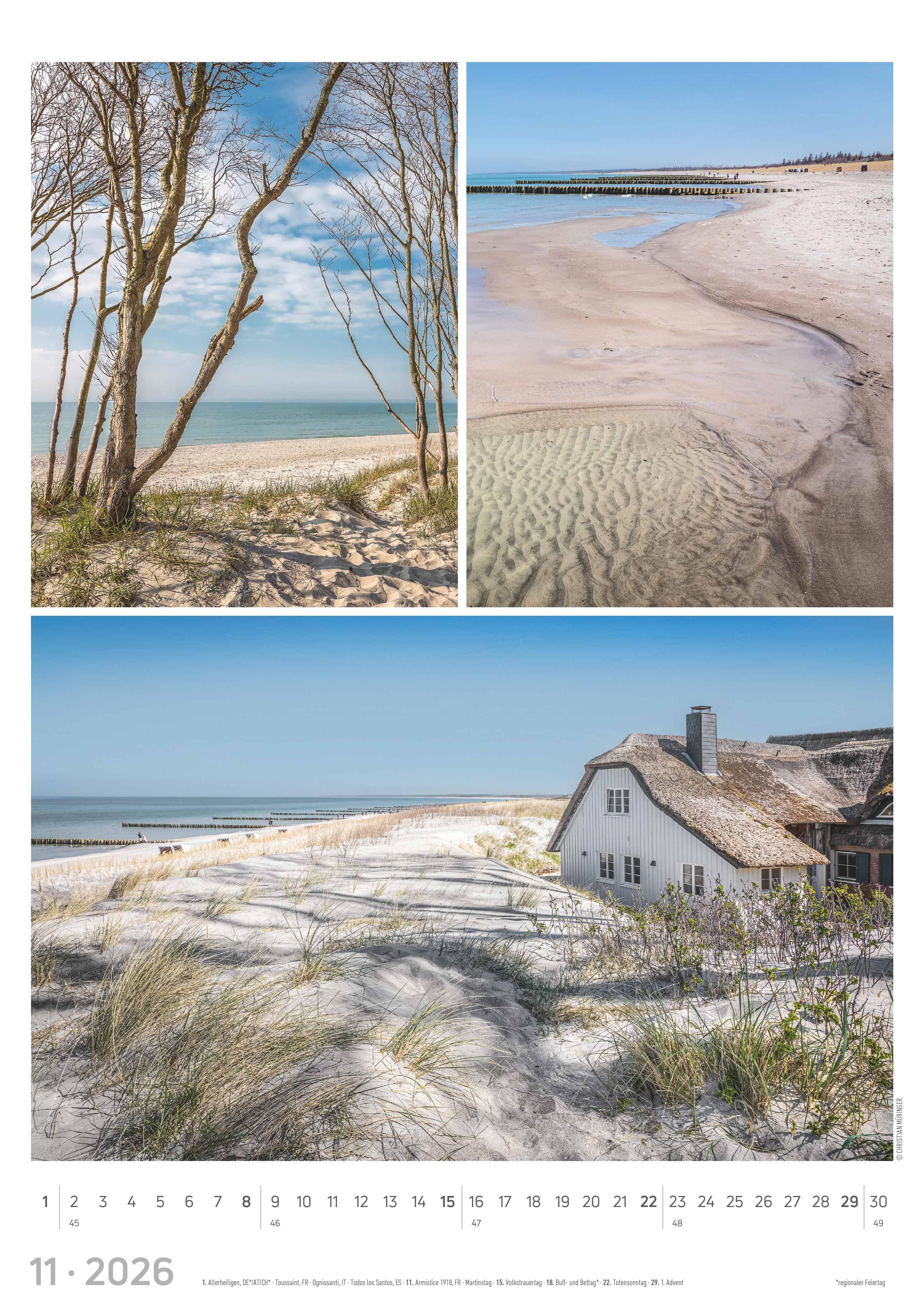 Beispielinhalt (Bild) Strandgeflüster - Momente am Meer 2026 - Bildkalender A3 (29,7x42 cm) - mit Feiertagen - Triplets - drei Bilder pro Monat - Naturkalender - Wandplaner - Wandkalender
