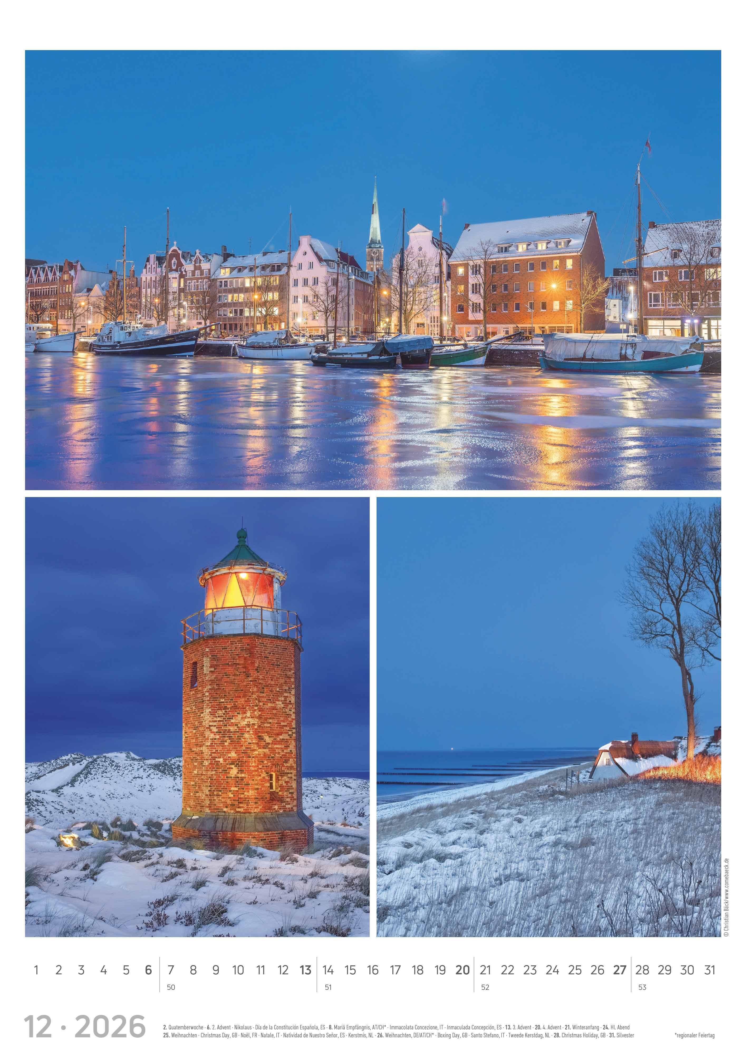 Beispielinhalt (Bild) Strandgeflüster - Momente am Meer 2026 - Bildkalender A3 (29,7x42 cm) - mit Feiertagen - Triplets - drei Bilder pro Monat - Naturkalender - Wandplaner - Wandkalender