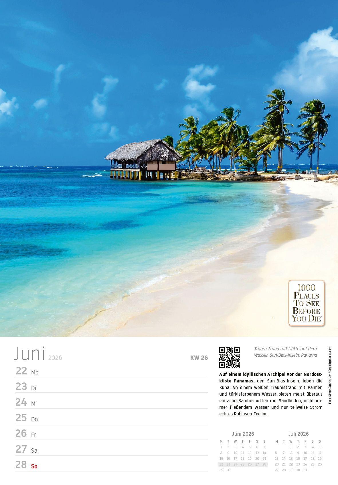 Beispielinhalt (Bild) Traumziele Wochenkalender - 53 Blatt mit Reiseinfos und Tipps