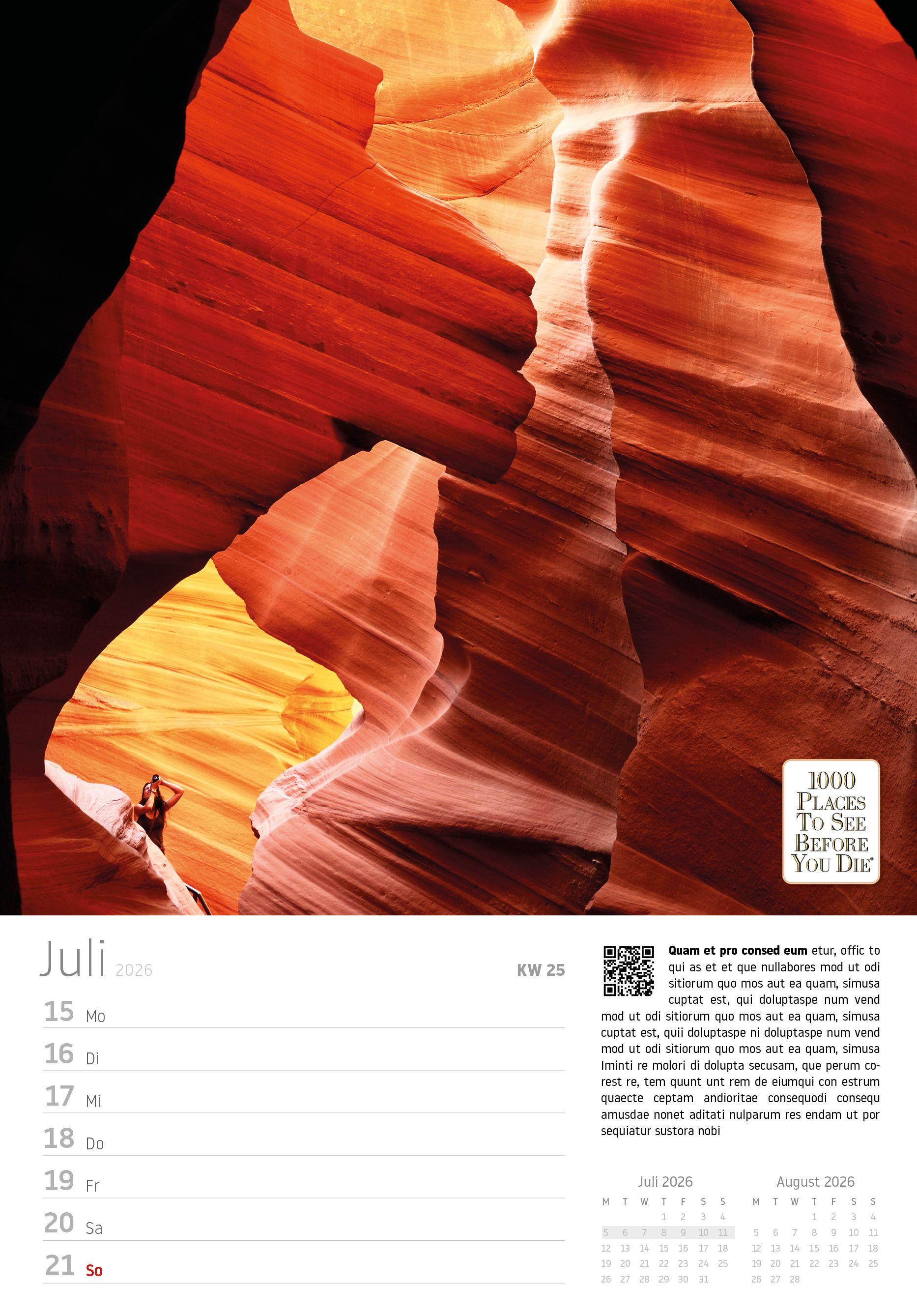 Beispielinhalt (Bild) Traumziele Wochenkalender - 53 Blatt mit Reiseinfos und Tipps