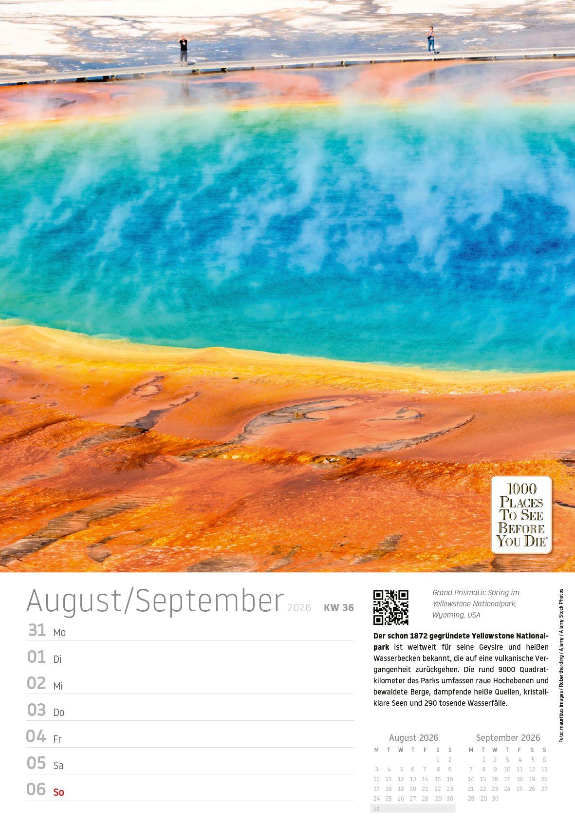 Beispielinhalt (Bild) Traumziele Wochenkalender - 53 Blatt mit Reiseinfos und Tipps