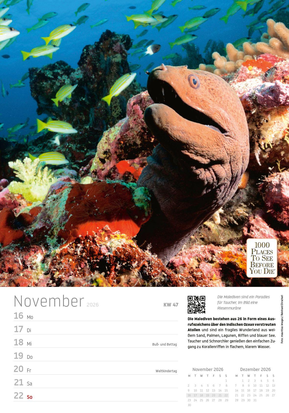 Beispielinhalt (Bild) Traumziele Wochenkalender - 53 Blatt mit Reiseinfos und Tipps