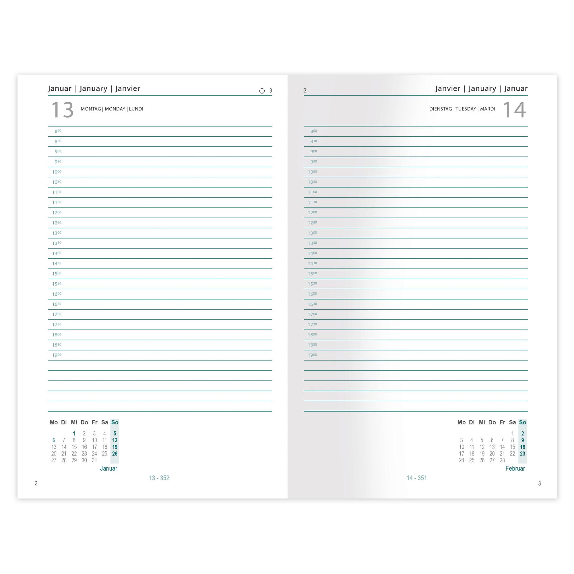 Beispielinhalt (Bild) Buchkalender-Set: Buchkalender & Wochenplaner 2026 blau
