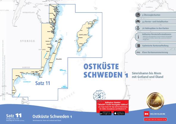 Vorderes Coverbild Sportbootkarten Satz 11: Ostküste Schweden 1 (Ausgabe 2025/2026)
