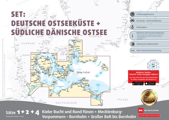 Vorderes Coverbild Sportbootkarten Satz 1, 2 und 4   Set: Deutsche Ostseeküste und Südliche Dänische Ostsee (Ausgabe 2025)