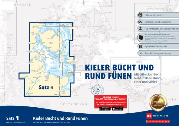 Vorderes Coverbild Sportbootkarten Satz 1: Kieler Bucht und Rund Fünen (Ausgabe 2025)