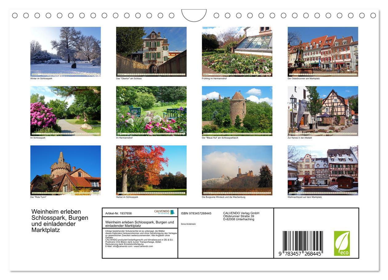 Beispielinhalt (Bild) Weinheim erleben Schlosspark, Burgen und einladender Marktplatz (Wandkalender 2026 DIN A4 quer), CALVENDO Monatskalender