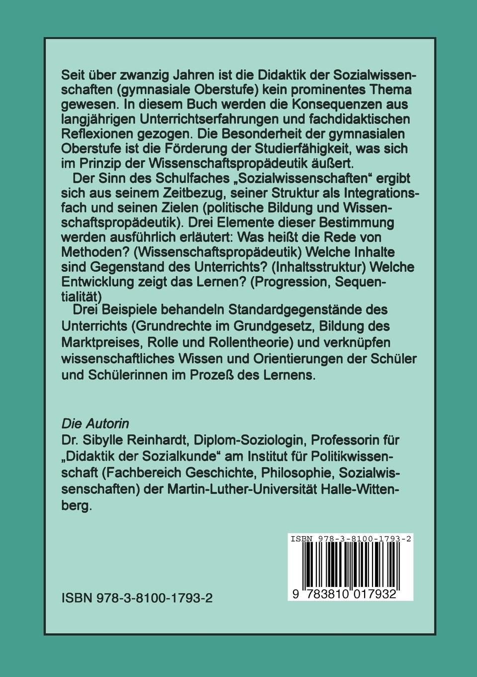 Rückseitencover Didaktik der Sozialwissenschaften