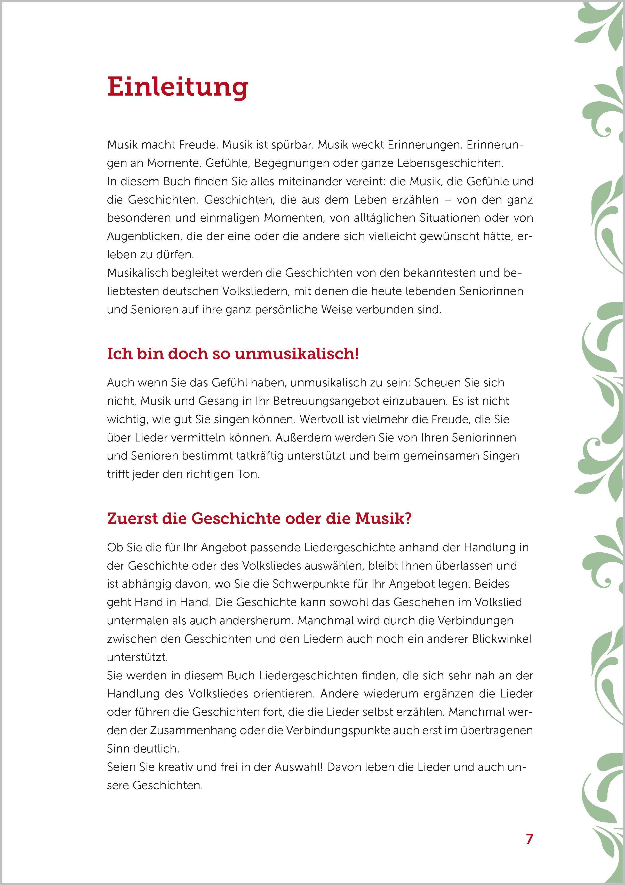 Beispielinhalt (Bild) Kurzgeschichten zum Vorlesen und Mitsingen für Senioren