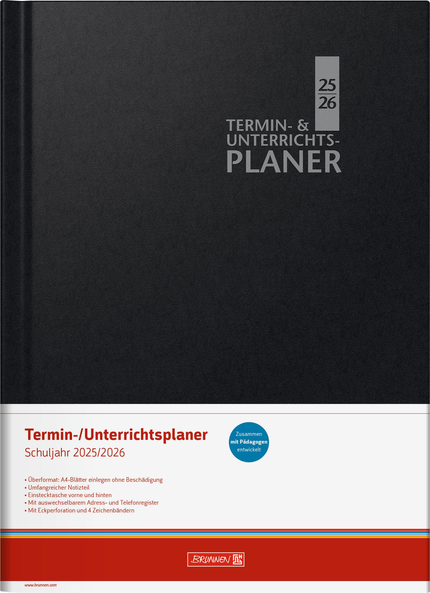 Beispielinhalt (Bild) BRUNNEN Termin- & Unterrichtsplaner (2025/2026), 2 Seiten = 1 Woche, A4, 224 Seiten, Kunststoff-Einband Baladek, schwarz