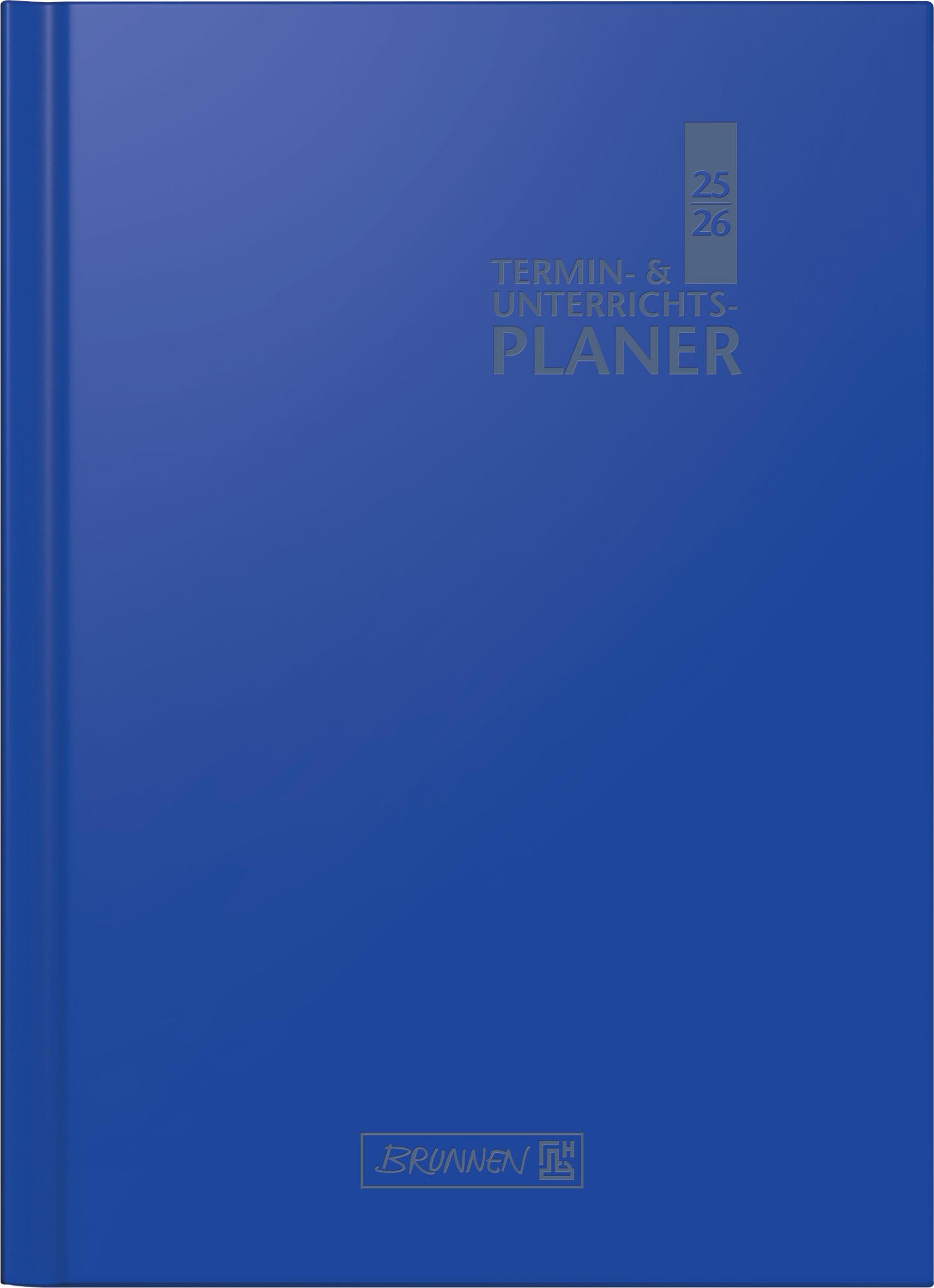 Vorderes Coverbild BRUNNEN Termin- & Unterrichtsplaner (2025/2026), 2 Seiten = 1 Woche, A4, 224 Seiten, Kunststoff-Einband Baladek, blau
