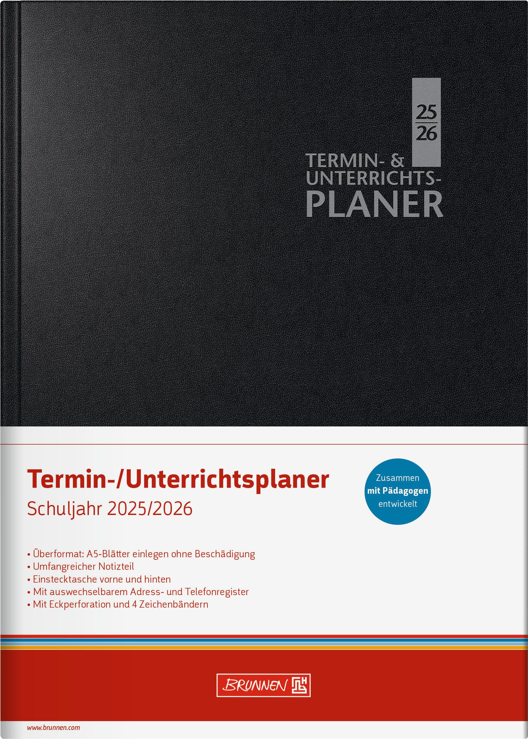 Beispielinhalt (Bild) BRUNNEN Termin- & Unterrichtsplaner (2025/2026), 2 Seiten = 1 Woche, A5, 224 Seiten, Kunststoff-Einband Baladek, schwarz