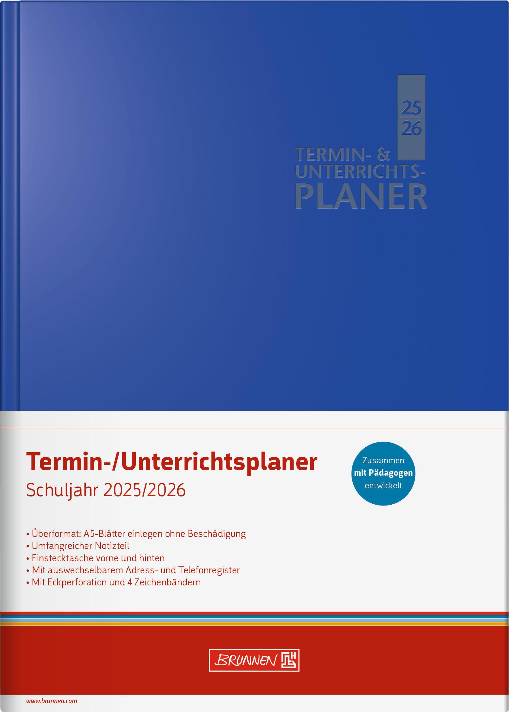 Beispielinhalt (Bild) BRUNNEN Termin- & Unterrichtsplaner (2025/2026), 2 Seiten = 1 Woche, A5, 224 Seiten, Kunststoff-Einband Baladek, blau