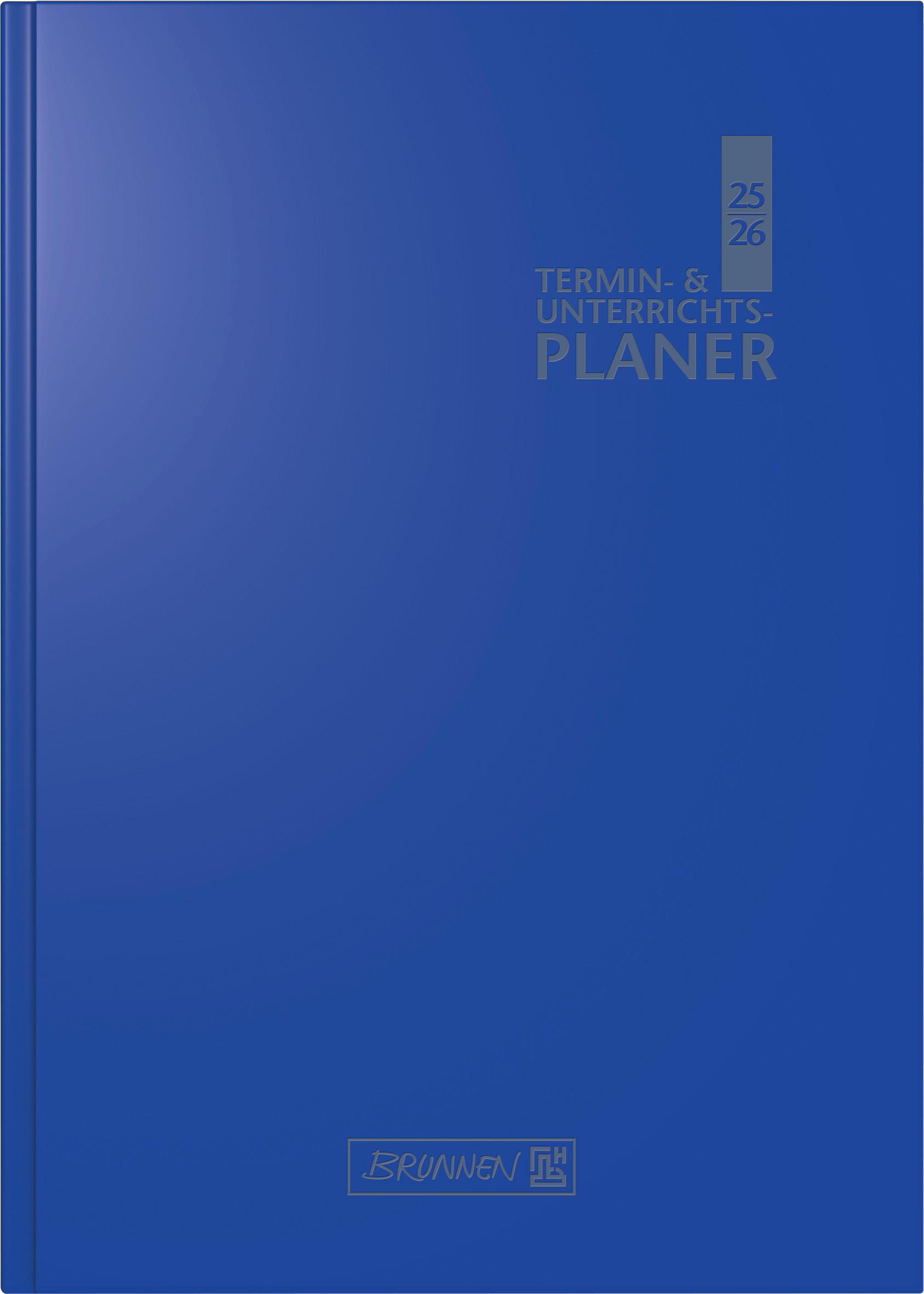 Vorderes Coverbild BRUNNEN Termin- & Unterrichtsplaner (2025/2026), 2 Seiten = 1 Woche, A5, 224 Seiten, Kunststoff-Einband Baladek, blau