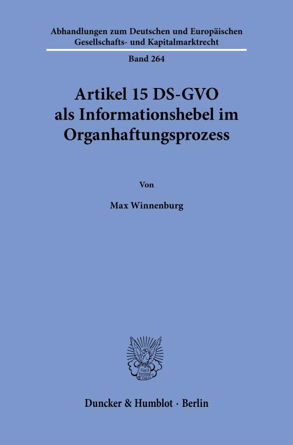 Vorderes Coverbild Artikel 15 DS-GVO als Informationshebel im Organhaftungsprozess