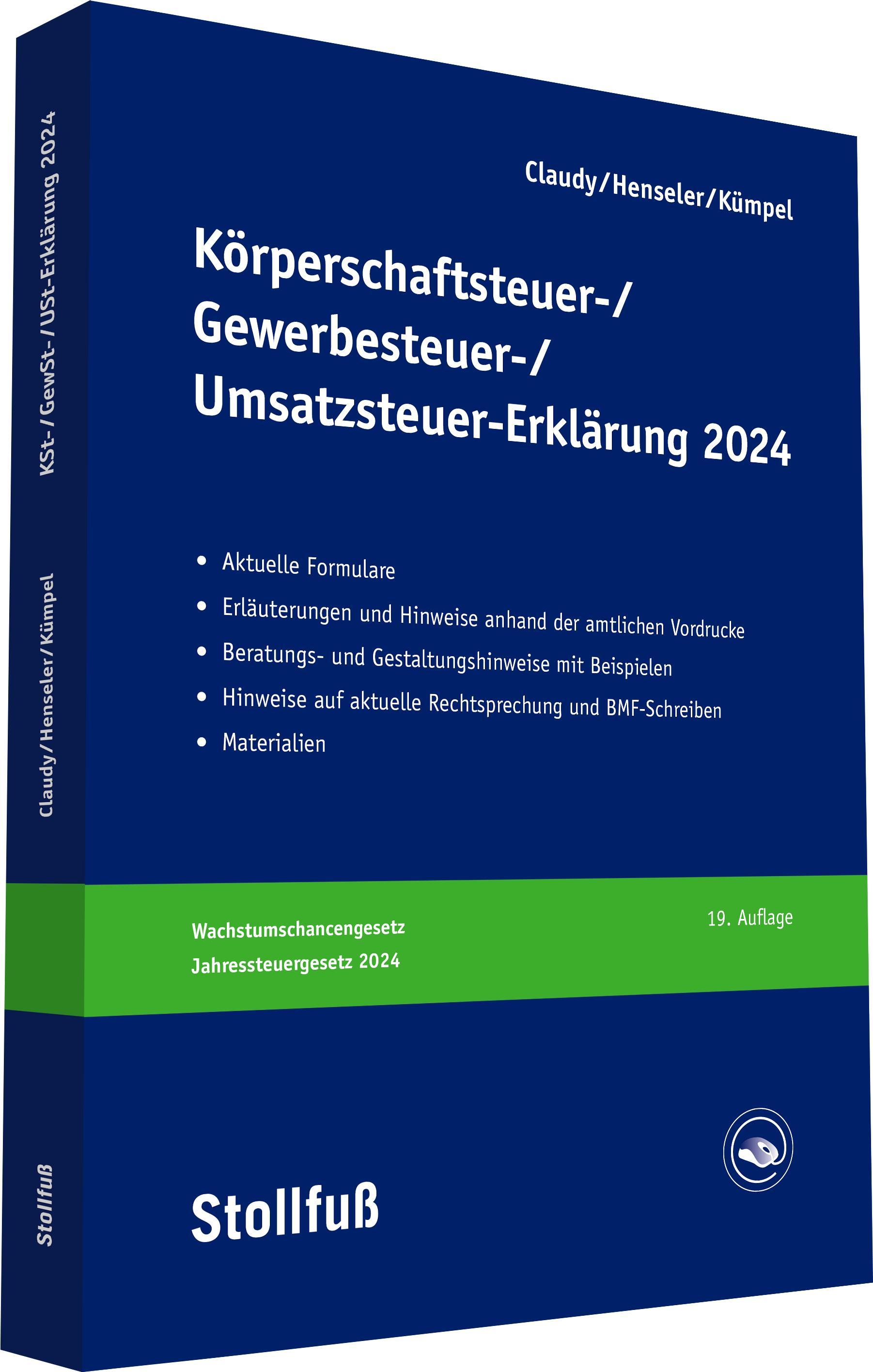 Vorderes Coverbild Körperschaftsteuer-, Gewerbesteuer-, Umsatzsteuer-Erklärung 2024