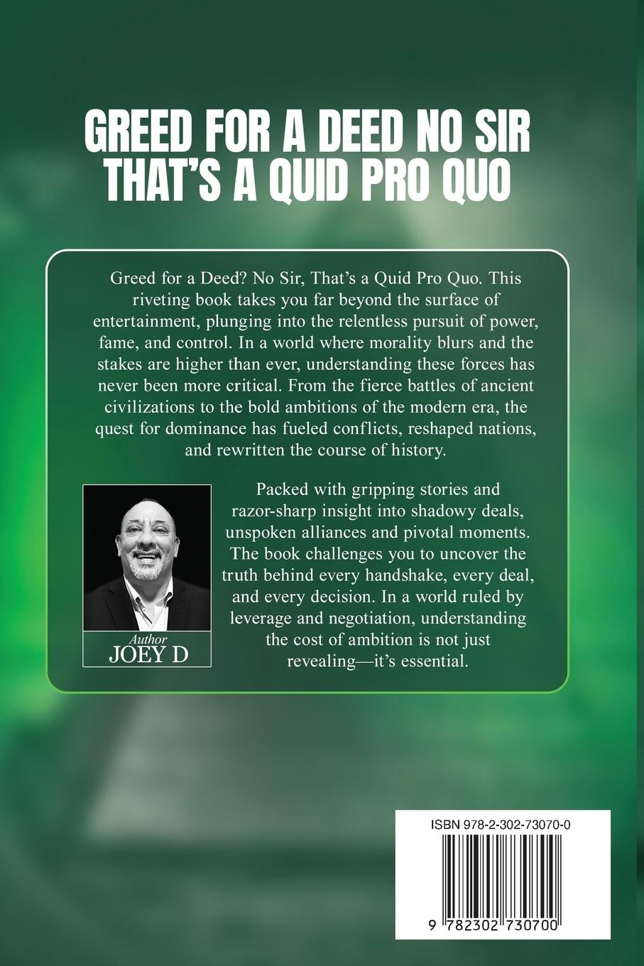 Rückseitencover GREED FOR A DEED NO SIR THAT'S A QUID PRO QUO