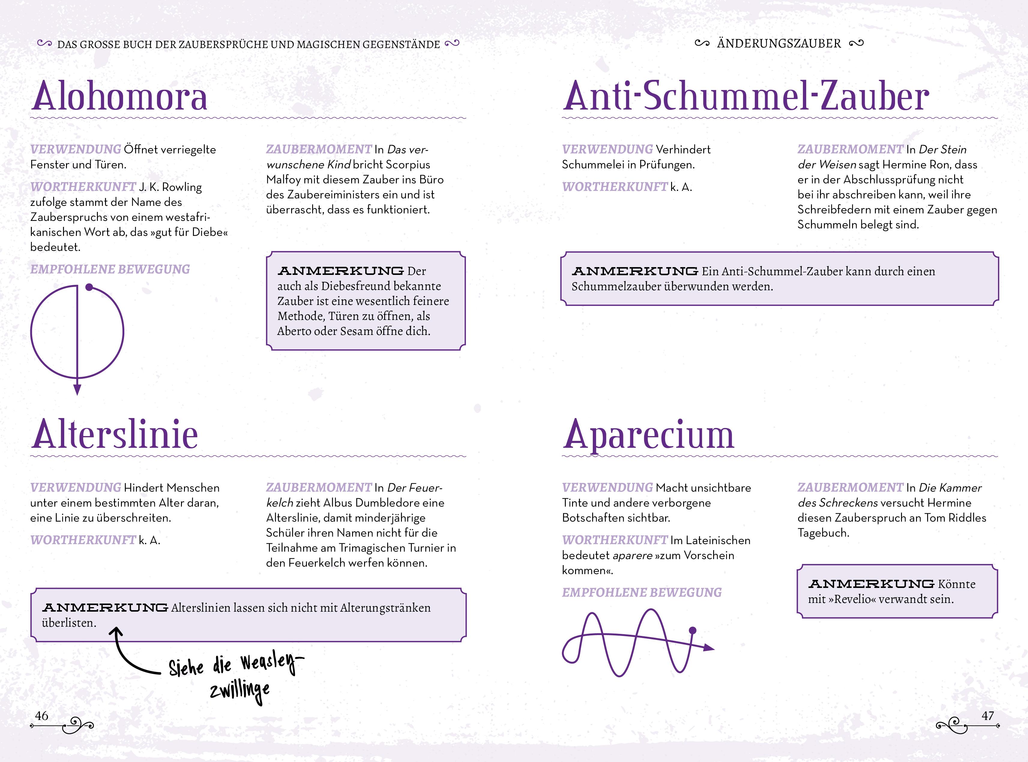 Beispielinhalt (Bild) Das große Buch der Zaubersprüche und magischen Gegenstände für Potter-Fans