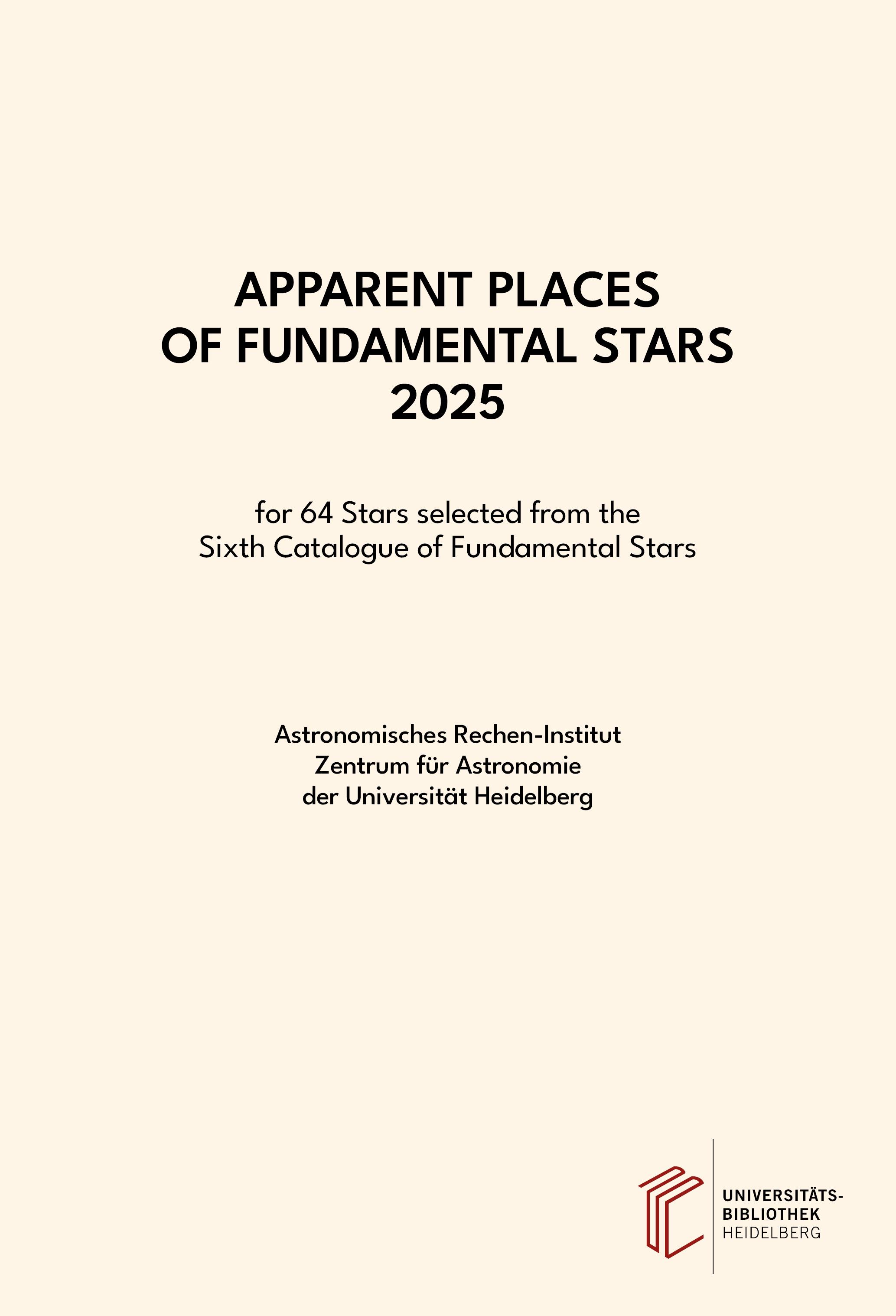 Vorderes Coverbild Apparent Places of Fundamental Stars ... / Apparent Places of Fundamental Stars                2025