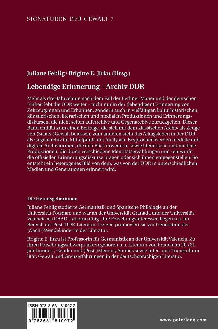 Rückseitencover Lebendige Erinnerung - Archiv DDR