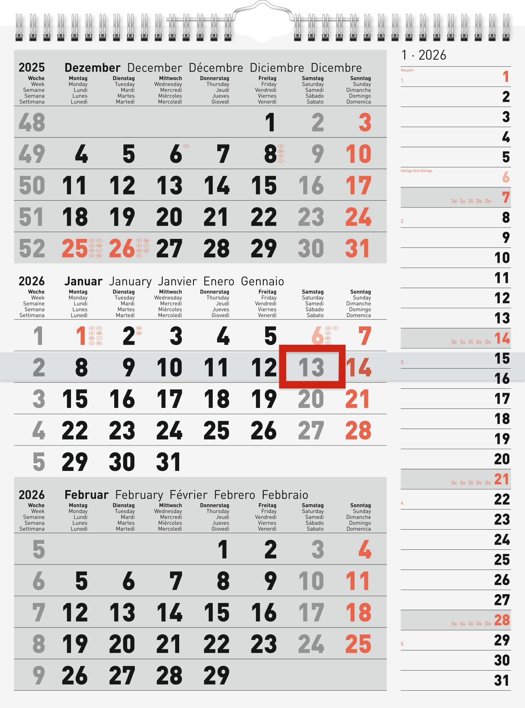 Vorderes Coverbild rido/idé 7033330006 | 3-Monatskalender 2026 | grau, 300×390 mm