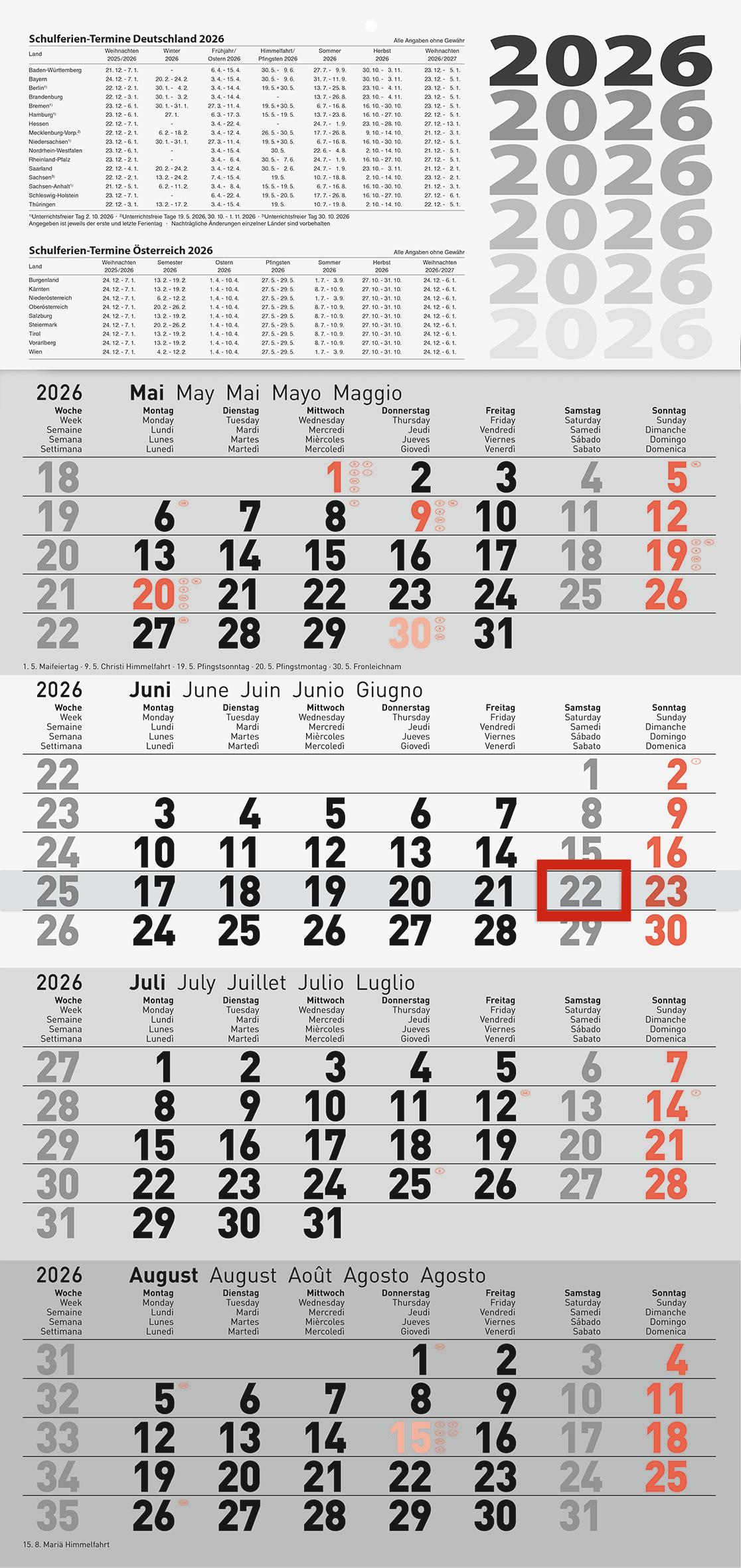 Vorderes Coverbild rido/idé 7033420006 | 4-Monatskalender 2026 | grau, 300×630 mm