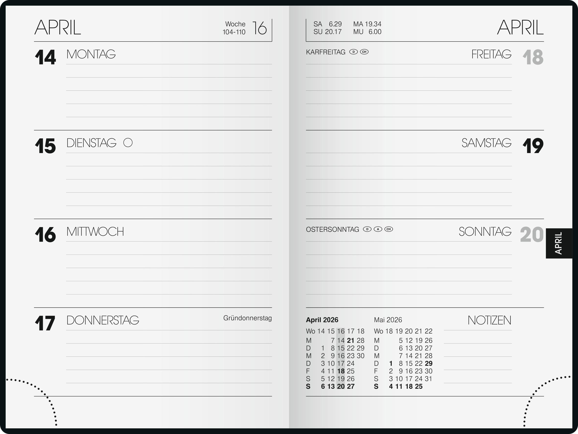 Beispielinhalt (Bild) BRUNNEN 1072311906 | Taschenkalender Mod. 723 2026 | A7, Kunststoff, schwarz
