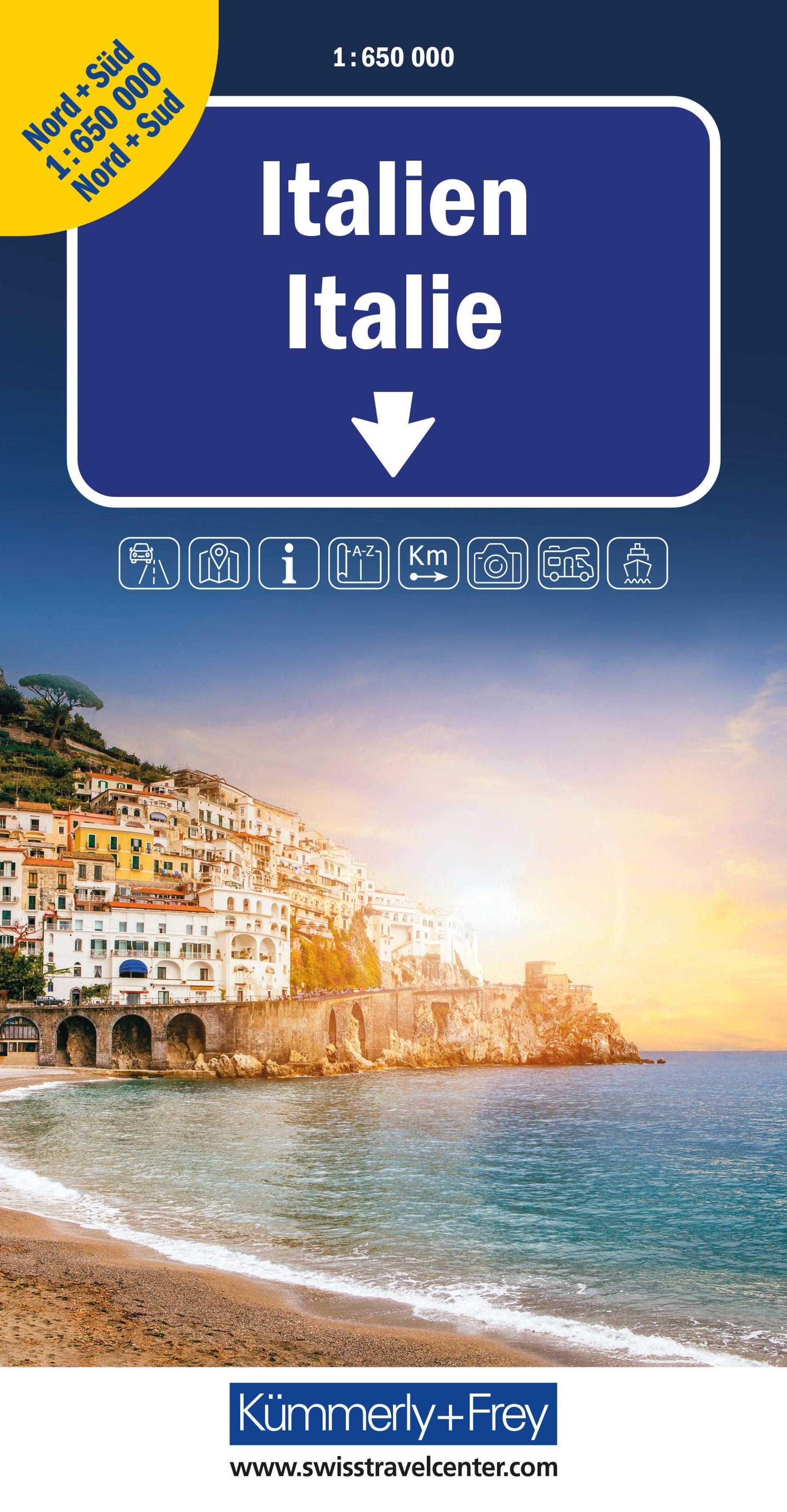 Vorderes Coverbild Kümmerly+Frey Strassenkarte Italien Nord+Süd 1:650.000