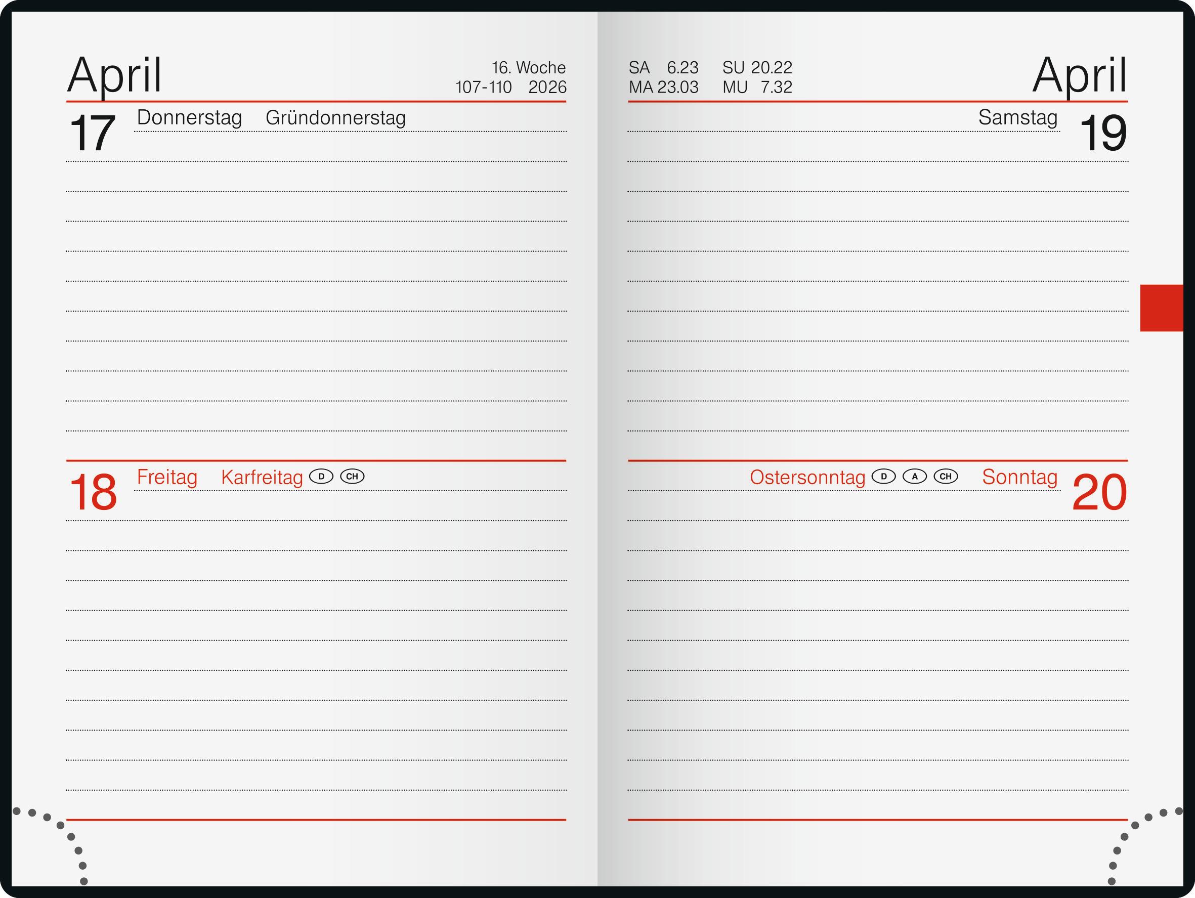 Beispielinhalt (Bild) rido/idé 7016212906 | Taschenkalender Mod. Industrie II 2026 | A7, Kunststoff, schwarz