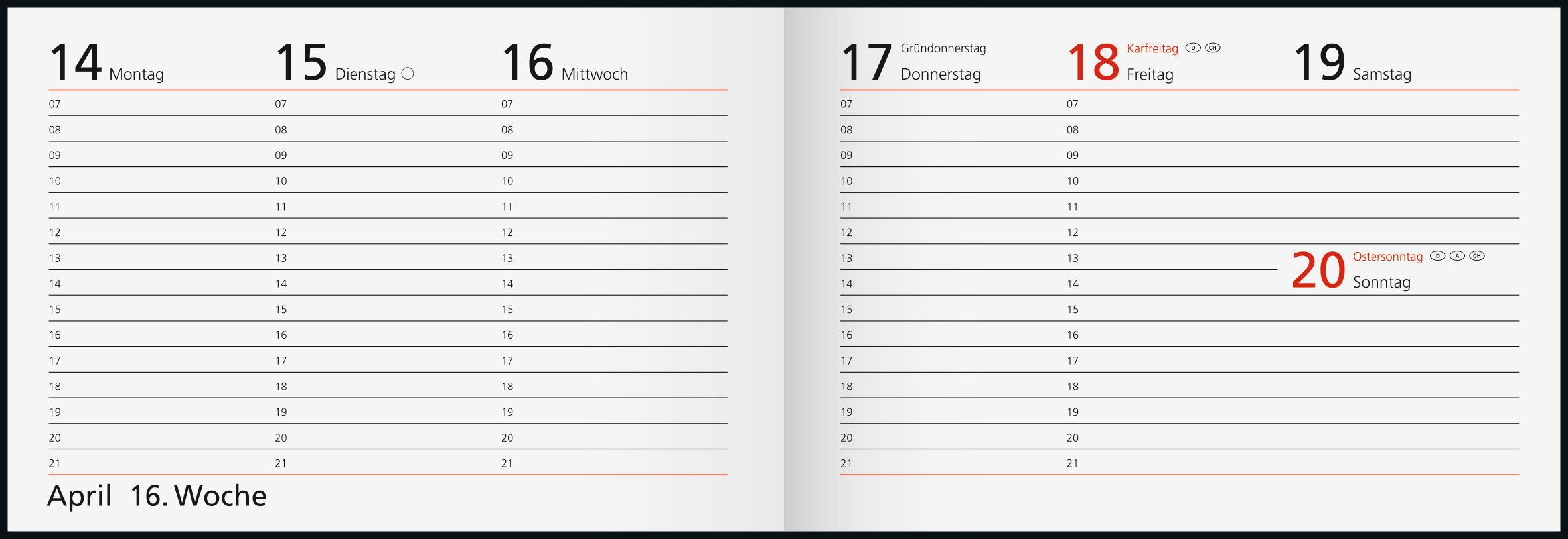 Beispielinhalt (Bild) rido/idé 7017563306 | Taschenkalender Mod. Septimus 2026 | A6 quer, Kunststoff, blau