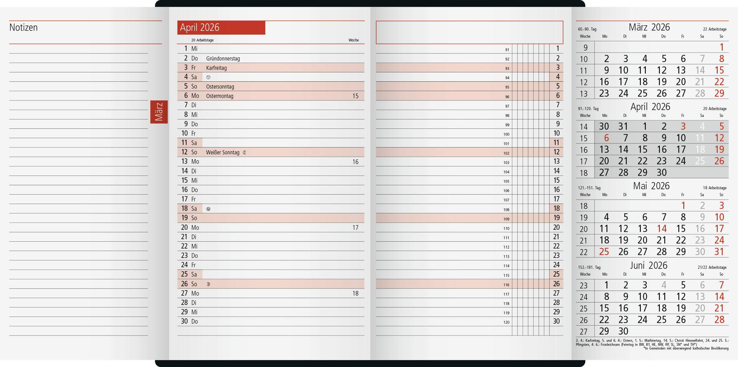 Beispielinhalt (Bild) rido/idé 7040302906 | Taschenkalender Mod. TM 12 2026 | A6, Kunststoff, schwarz