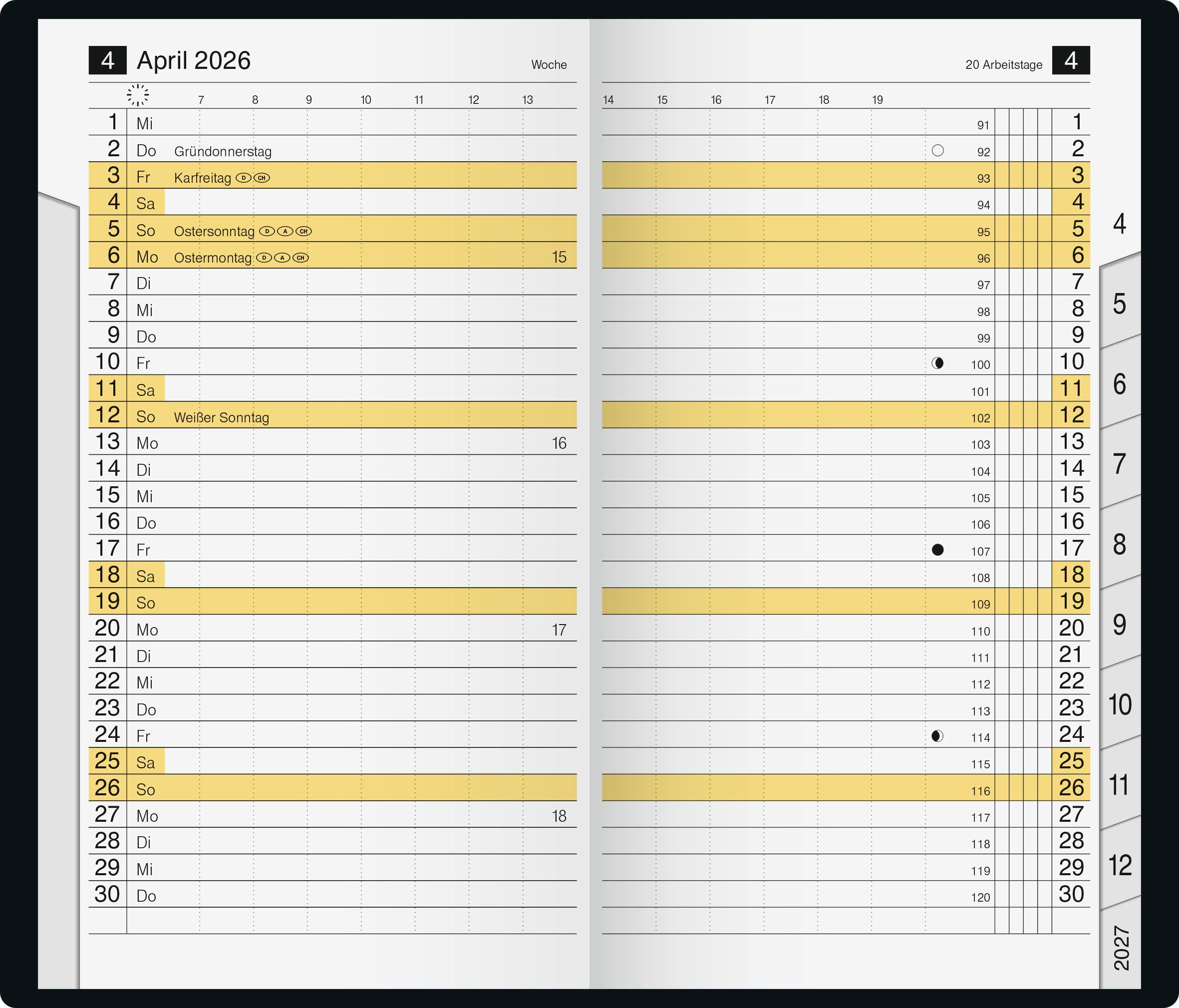 Beispielinhalt (Bild) rido/idé 7046884906 | Taschenkalender Mod. M-Planer 2026 | A6, Kunstleder, schwarz