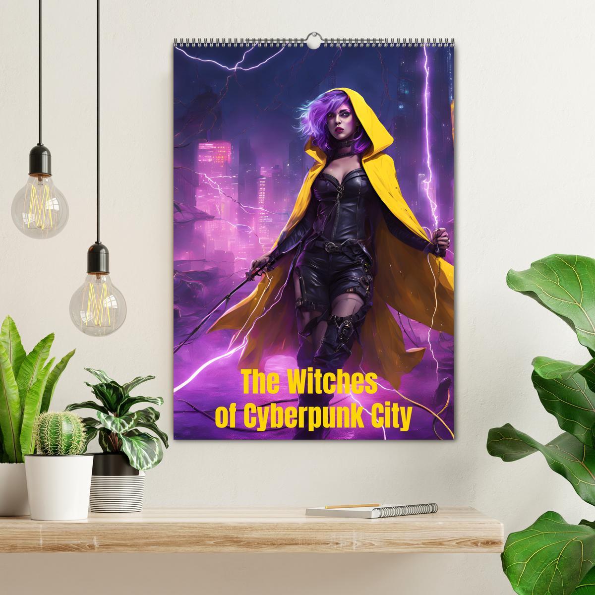 Beispielinhalt (Bild) The Witches of Cyberpunk City (Wall Calendar 2026 DIN A2 portrait), CALVENDO 12 Month Wall Calendar