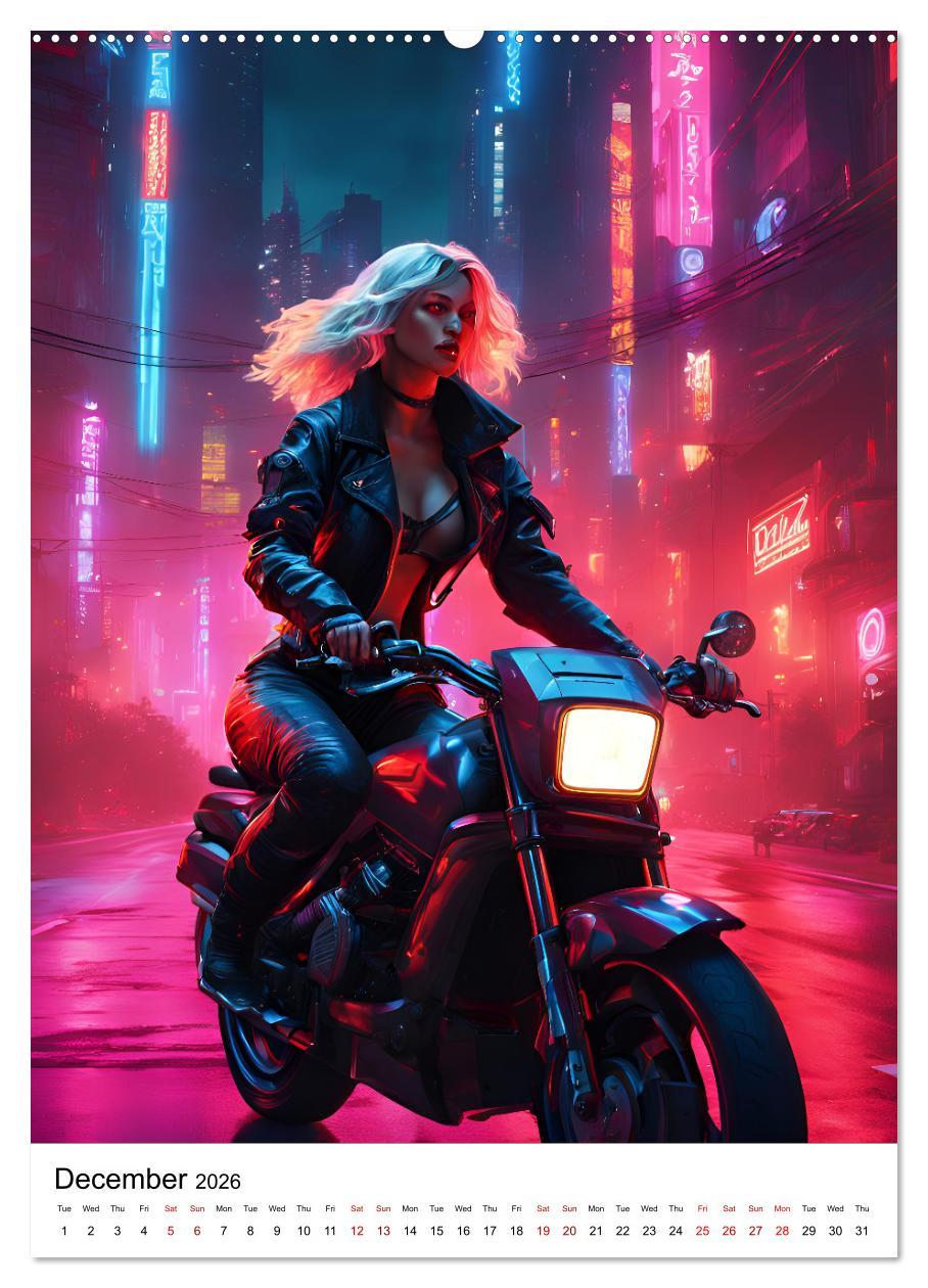 Beispielinhalt (Bild) The Witches of Cyberpunk City (Wall Calendar 2026 DIN A2 portrait), CALVENDO 12 Month Wall Calendar