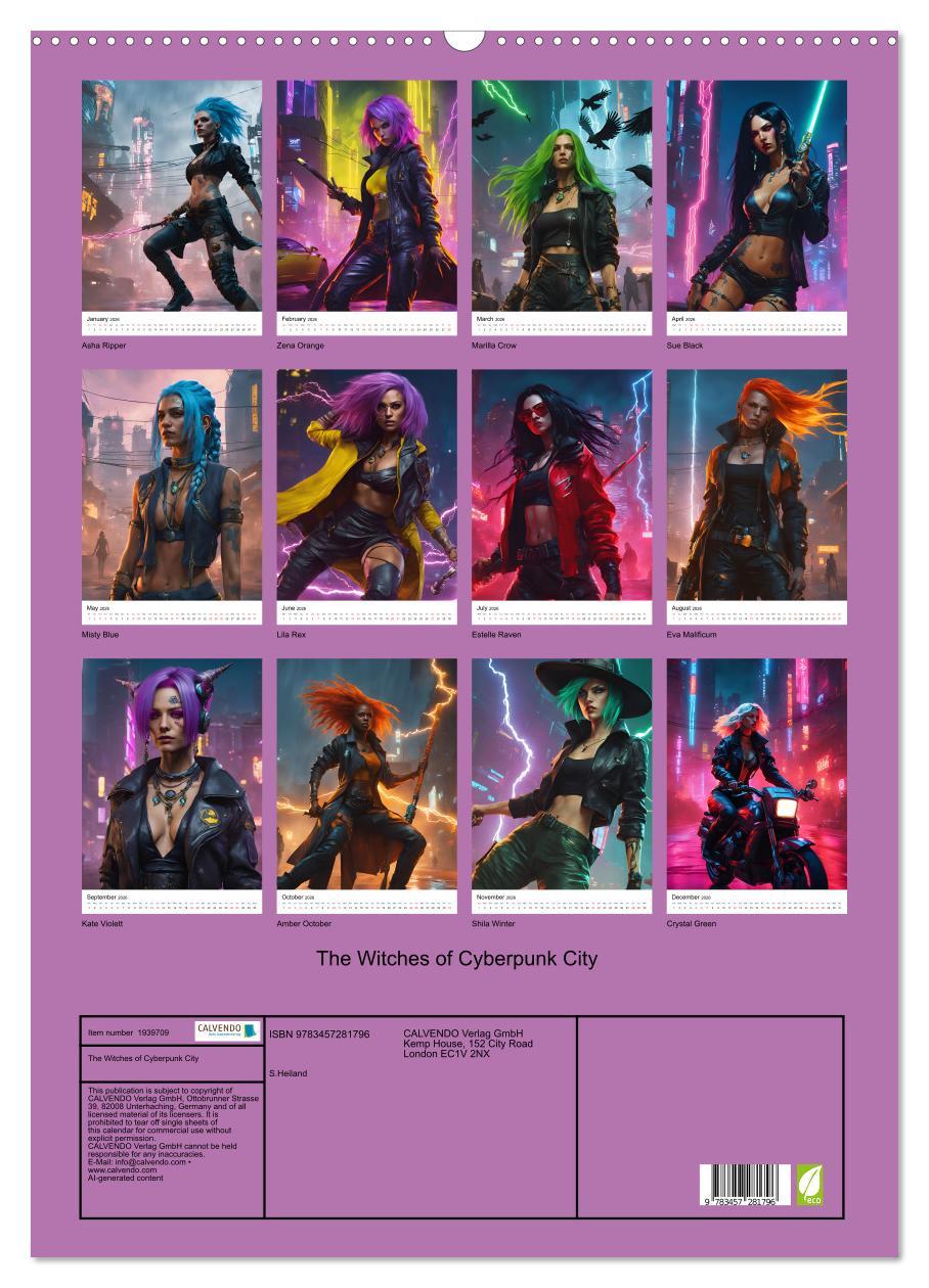 Beispielinhalt (Bild) The Witches of Cyberpunk City (Wall Calendar 2026 DIN A2 portrait), CALVENDO 12 Month Wall Calendar