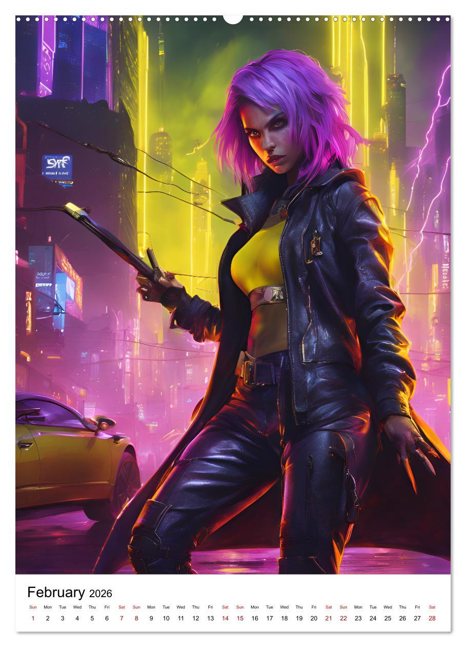 Beispielinhalt (Bild) The Witches of Cyberpunk City (Wall Calendar 2026 DIN A2 portrait), CALVENDO 12 Month Wall Calendar