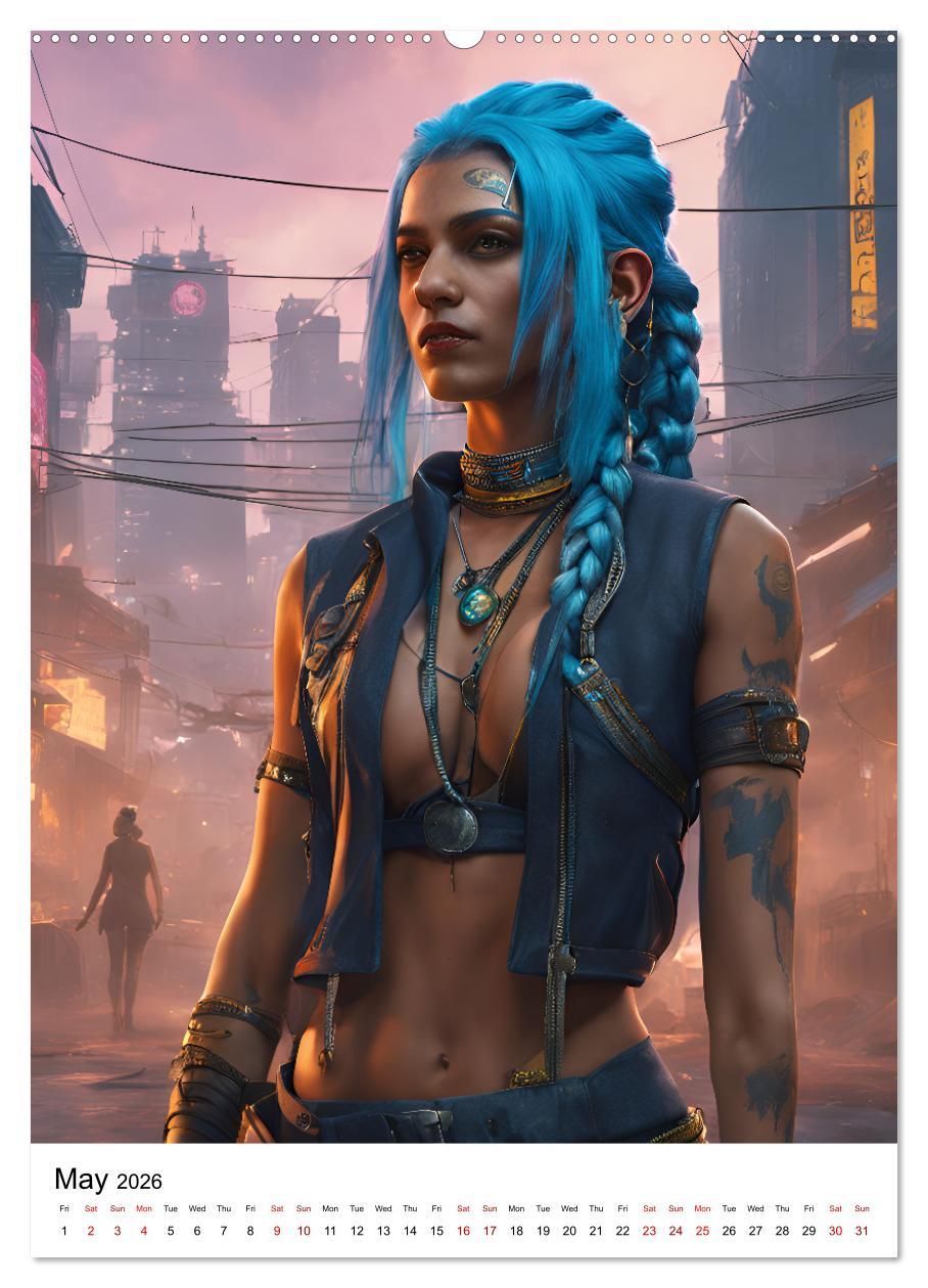 Beispielinhalt (Bild) The Witches of Cyberpunk City (Wall Calendar 2026 DIN A2 portrait), CALVENDO 12 Month Wall Calendar