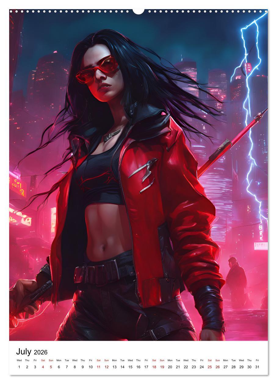 Beispielinhalt (Bild) The Witches of Cyberpunk City (Wall Calendar 2026 DIN A2 portrait), CALVENDO 12 Month Wall Calendar